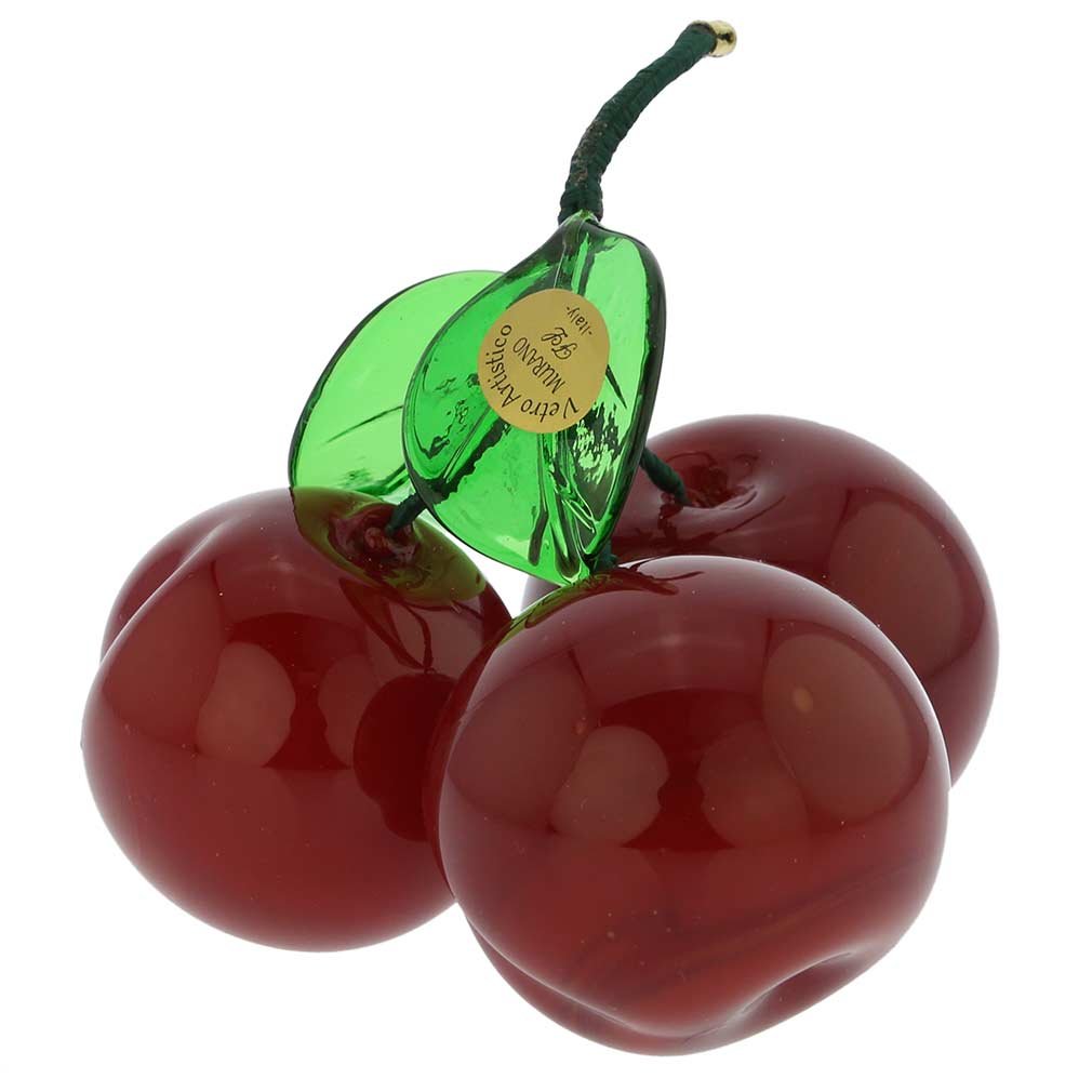 Authentic Murano Glass Cherry Figurine from Venice - Handcrafted Italian Art Glass Collectible - Perfect for Home Decor, Gift Giving & Luxury Table Centerpiece