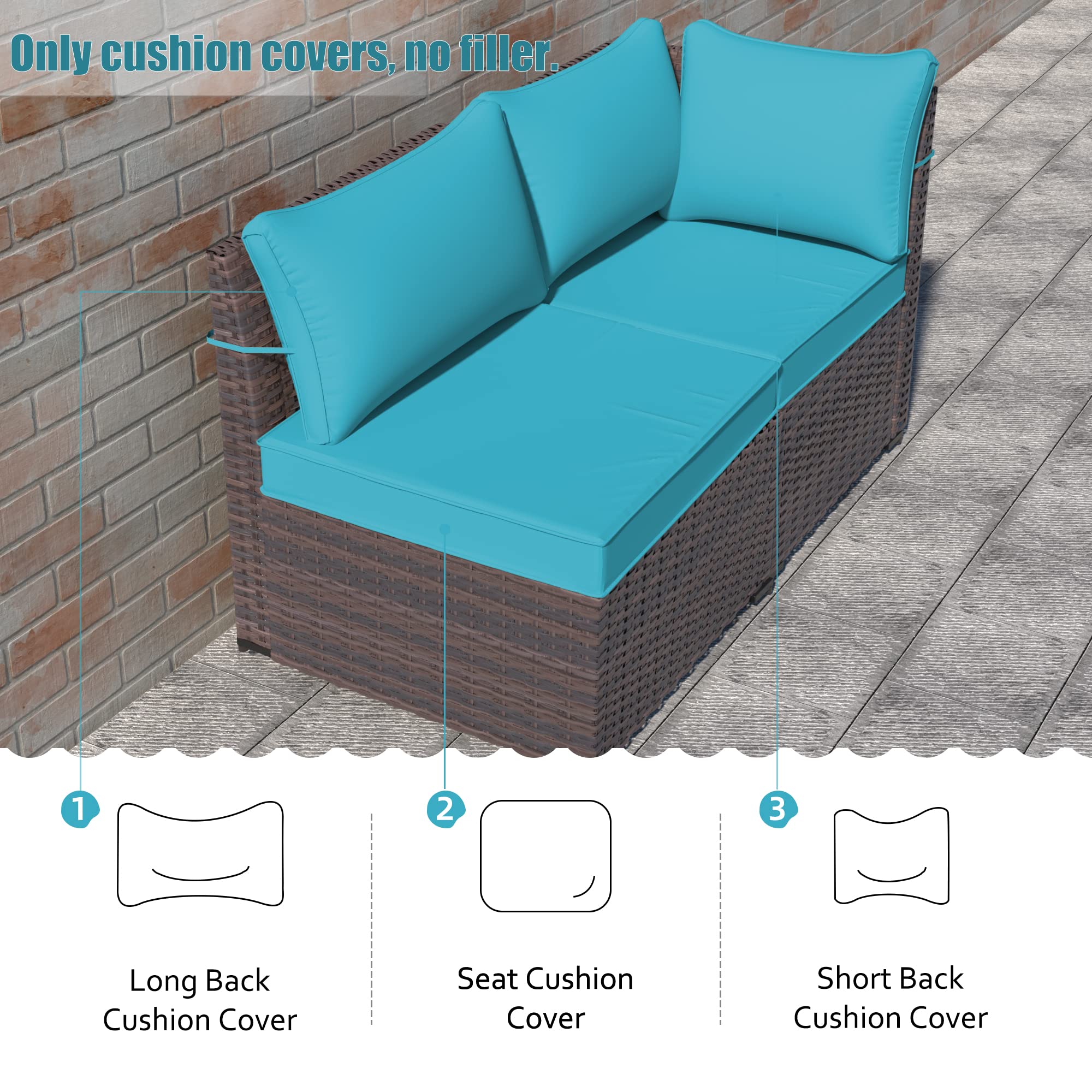 11-Piece Outdoor Cushion Covers Set - Waterproof Patio Furniture Replacement Slipcovers for Sofa, Seat & Back Pillows (Blue) - Perfect for Garden, Deck, Poolside & Patio Furniture Protection