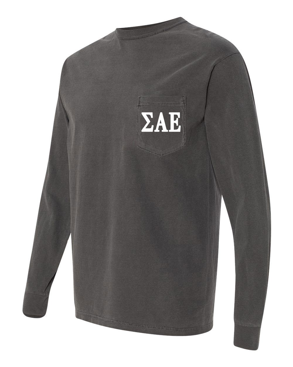 Sigma Alpha Epsilon Fraternity Comfort Colors Pocket Long Sleeve Shirt - Soft Cotton Crewneck Pullover for Greek Life, College Events & Brotherhood Activities