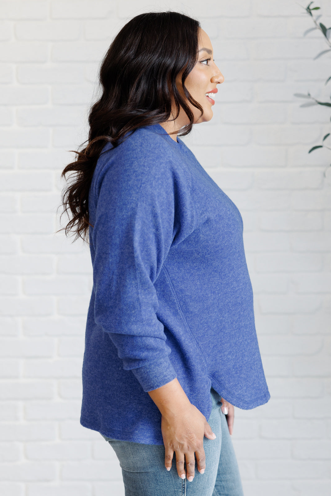 Keeping it Real Brushed Melange Hacci Long Sleeve Tee - Soft Casual Women's Top in Bright Blue | Perfect for Everyday Wear, Layering & Fall Outfits