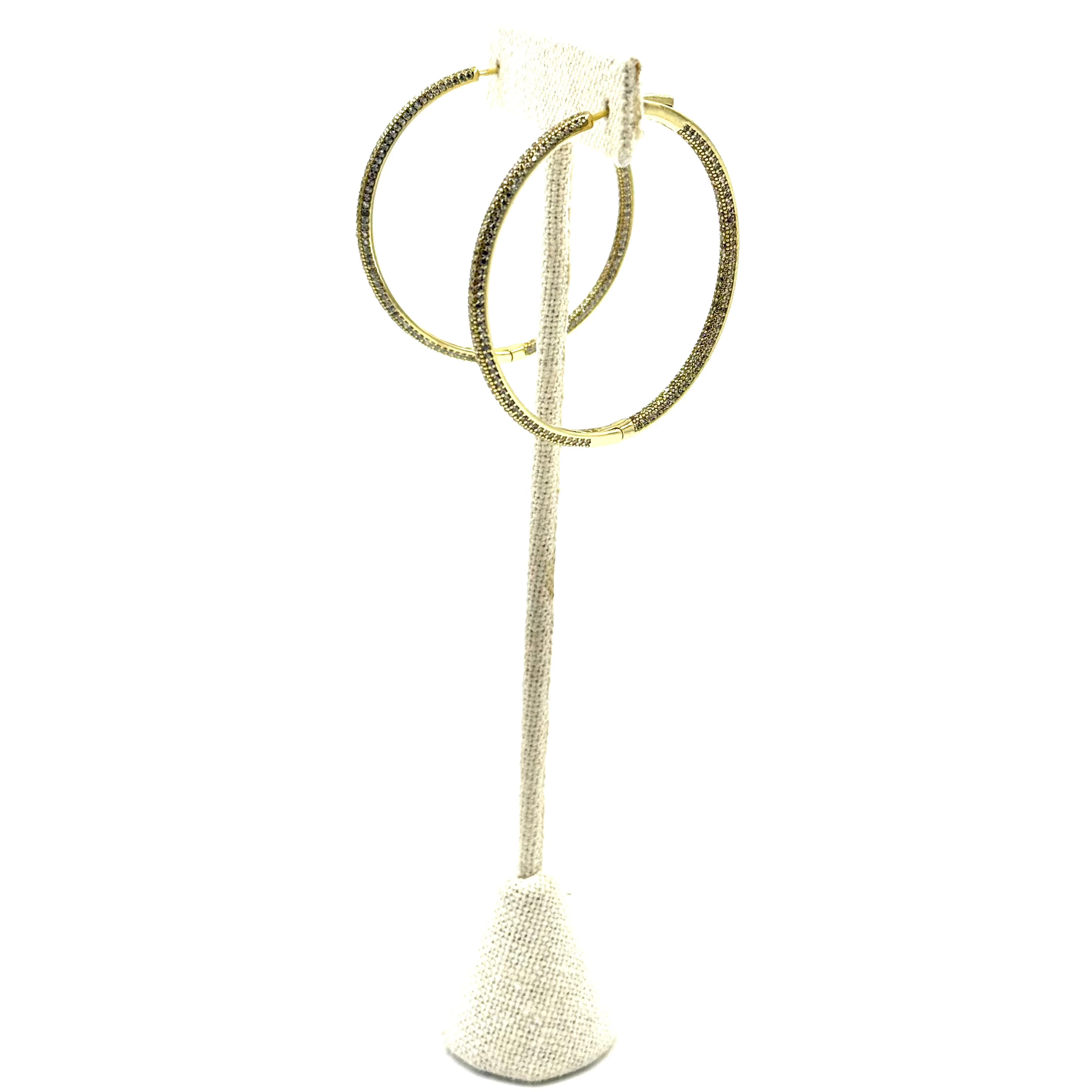 Sterling Silver Gold Plated Hoop Earrings with CZ Stones - Inside & Outside Design for Women | Perfect for Parties, Weddings & Everyday Wear