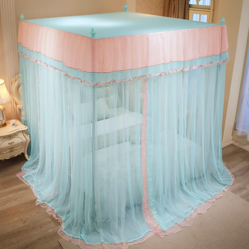 Elegant Mengersi Floral Canopy Bed Curtains for Girls - Queen Size Green Princess Bed Drapes with Flower Patterns, Perfect for Bedroom Decor, Birthday Gifts & Romantic Room Ambiance
