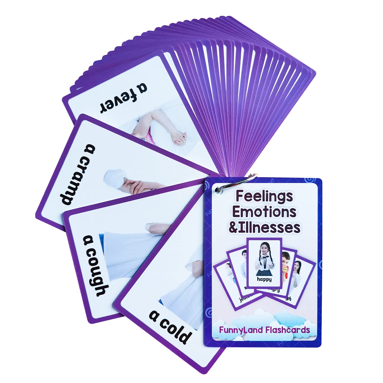Lilias Feelings Emotions & Illness Flash Cards for Toddlers - 32 Educational Learning Cards (4.3 x 3.14 Inch) - Preschool Homeschool Teaching Supplies for Social Emotional Development | Perfect for Classroom Activities & Home Learning