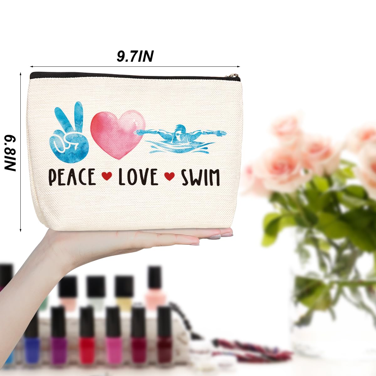 Swimming Coach Gift Set - Waterproof Makeup & Cosmetic Bag for Women, Girls, Swim Team - Perfect for Swim Teachers, Friends, Sisters, Nieces - Great for Graduation, Mother's Day, Birthday - Ideal for Poolside, Beach & Travel Essentials