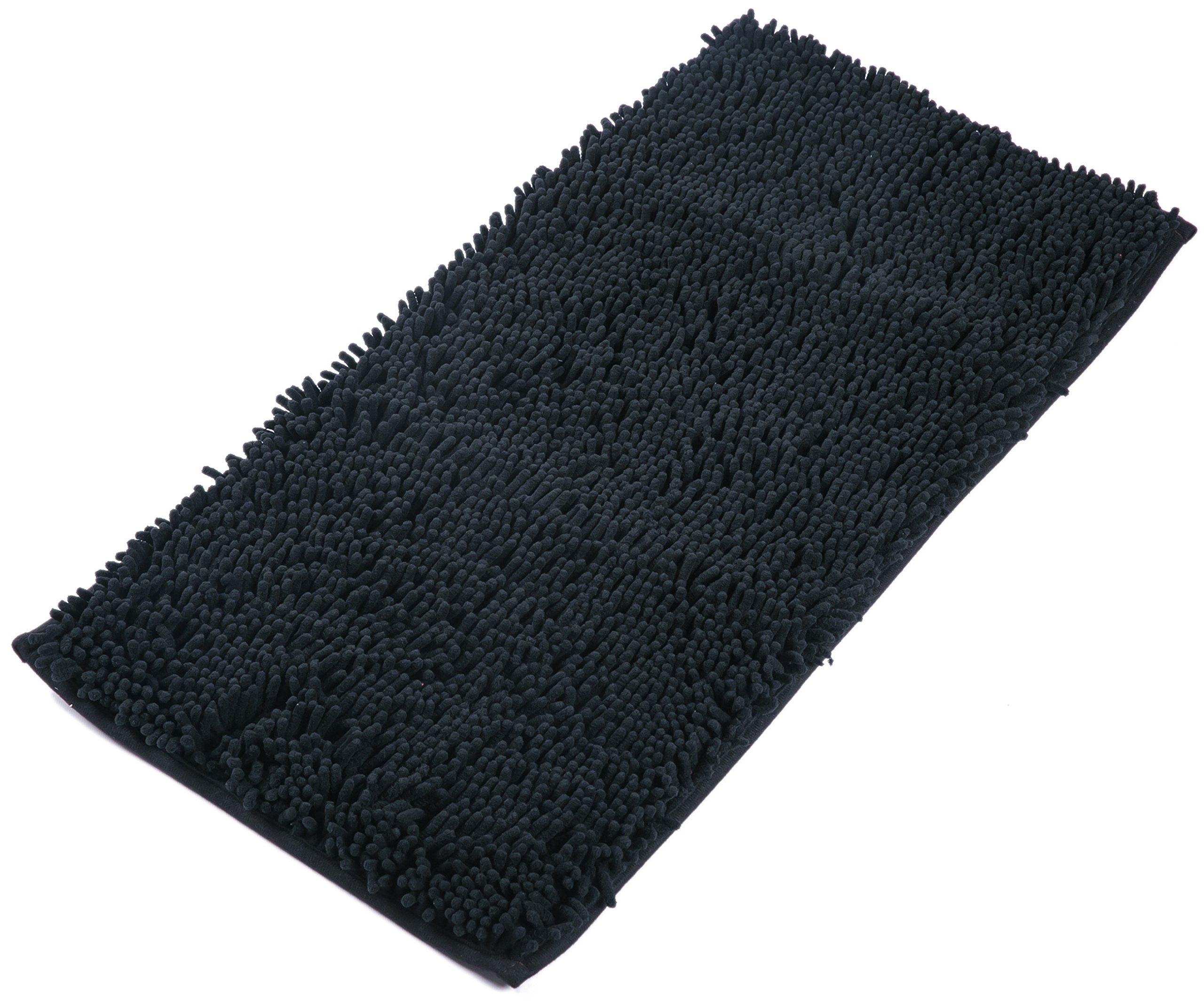 AIREEFAIREE Super Soft Chenille & Foam Bath Mat - Non-Slip, Washable Bathroom Rug for Shower, Toilet & Vanity - Black