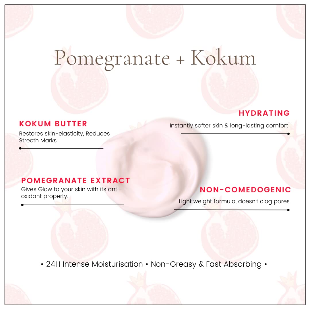 Evia Pomegranate & Kokum Body Butter 120g - Deep Moisturizing Cream with Kokum Butter, Pomegranate Extract & Shea Butter for Dry Skin - Perfect for Daily Hydration & Night Care Routine