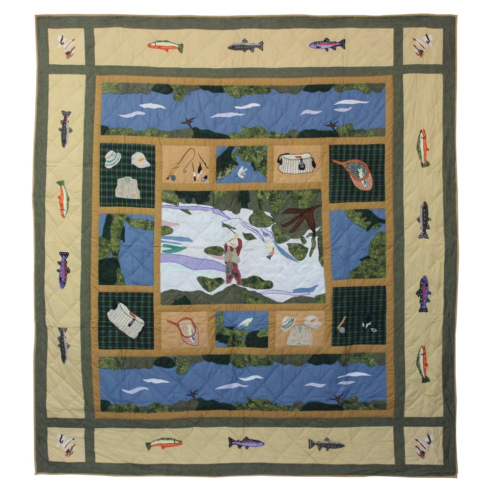 Premium 100% Cotton Fly Fishing Super Queen Quilt Set with Matching Shams - Handmade All-Season Bedding for Cozy Comfort | Perfect for Master Bedrooms, Guest Rooms & Cabin Retreats