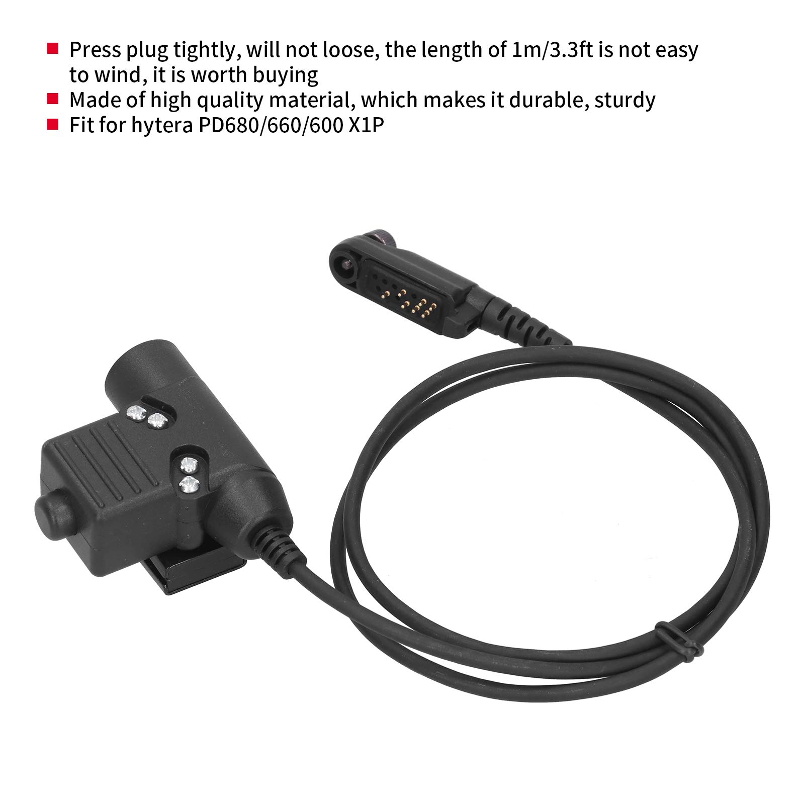 U94 PTT Tactical Adapter - Push to Talk Connector with 3.3ft Cable for Hytera PD680/660/600 X1P Walkie Talkie Headset - Perfect for Military, Security, and Outdoor Communication