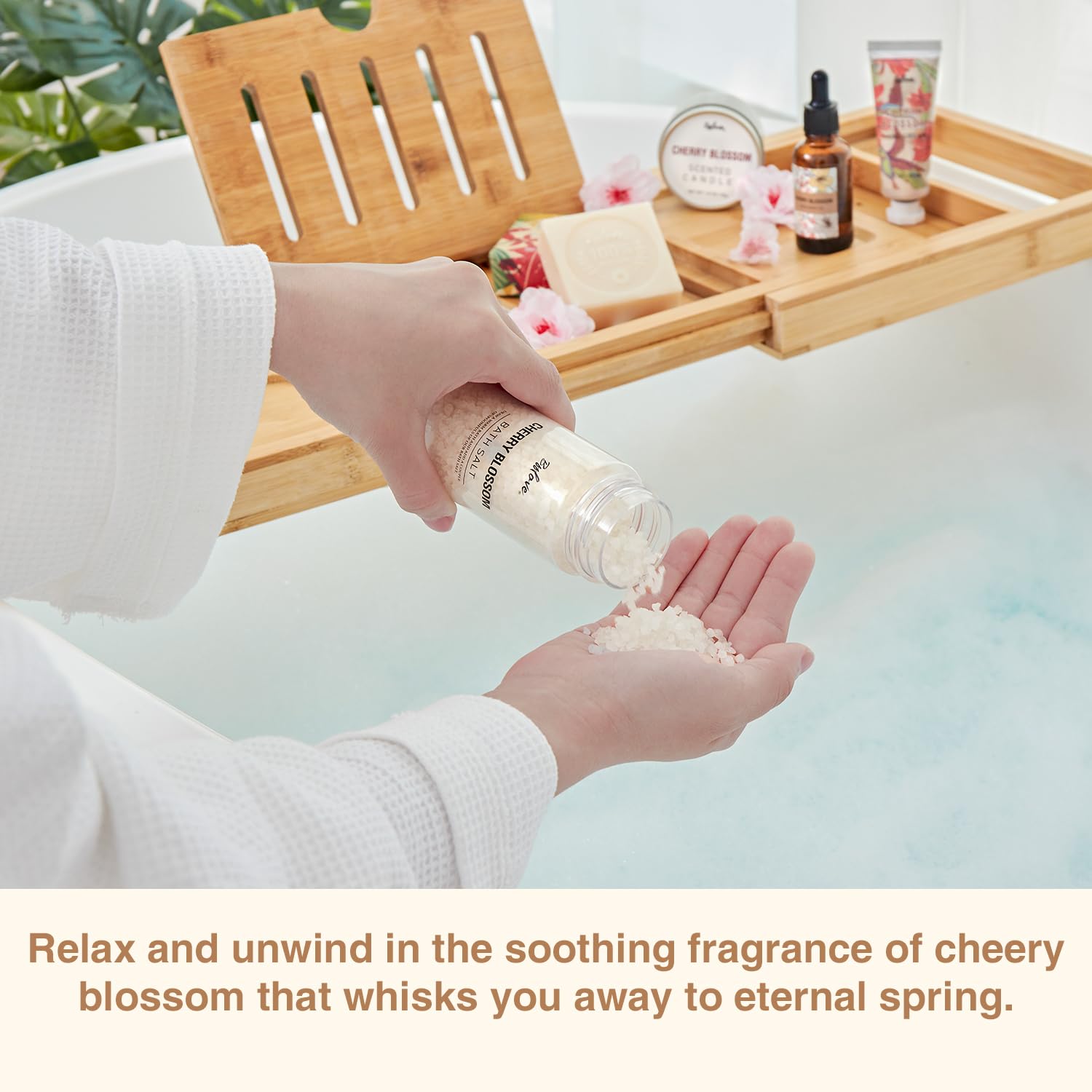 BFFLOVE 5-Piece Cherry Blossom Spa Gift Set for Women - Relaxing Massage Oil, Scented Candle, Bath Salts, Hand Cream - Perfect Birthday, Christmas & Self-Care Gifts for Her | Ideal for Spa Nights, Pampering Sessions & Thoughtful Present Giving