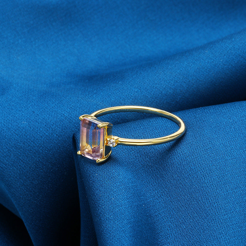 Ametrine Baguette Three Stone Ring - February Birthstone Jewelry in Sterling Silver TB925 | Perfect for Birthdays, Anniversaries & Special Occasions