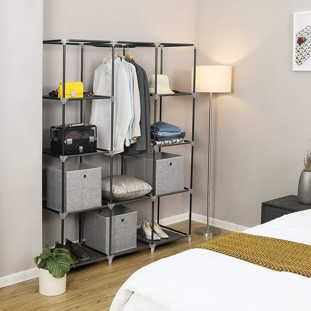 67 Inch Portable Clothes Closet Wardrobe Organizer - Heavy Duty Non-Woven Fabric with 10 Storage Shelves - No Tools Assembly - Black - Perfect for Small Spaces, Dorm Rooms, Apartments & Closet Organization