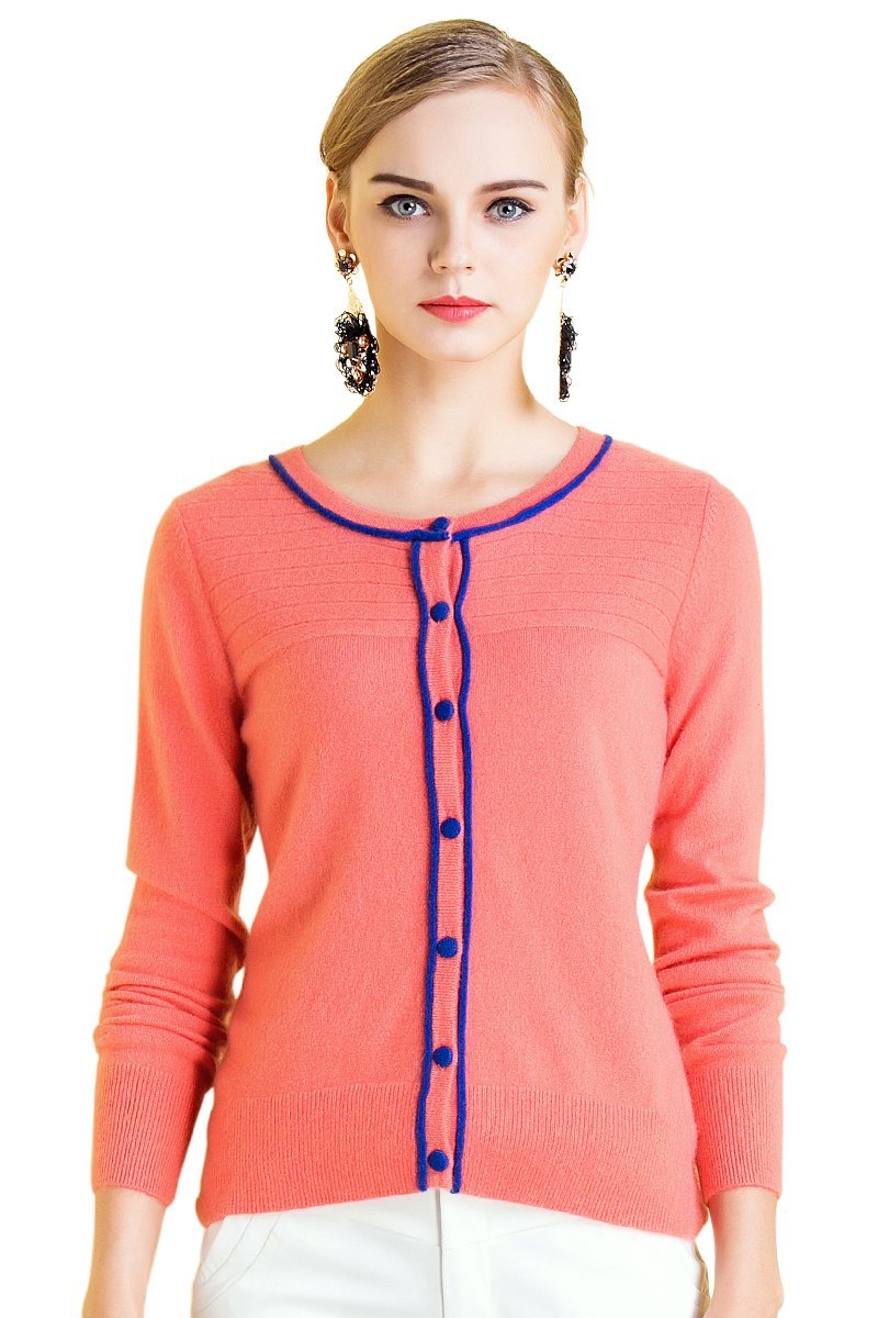 Zhili Women's 100% Cashmere Button Front Long Sleeve Crewneck Cardigan Sweater | Soft Warm Winter Knitwear | Perfect for Office, Dating & Casual Outfits