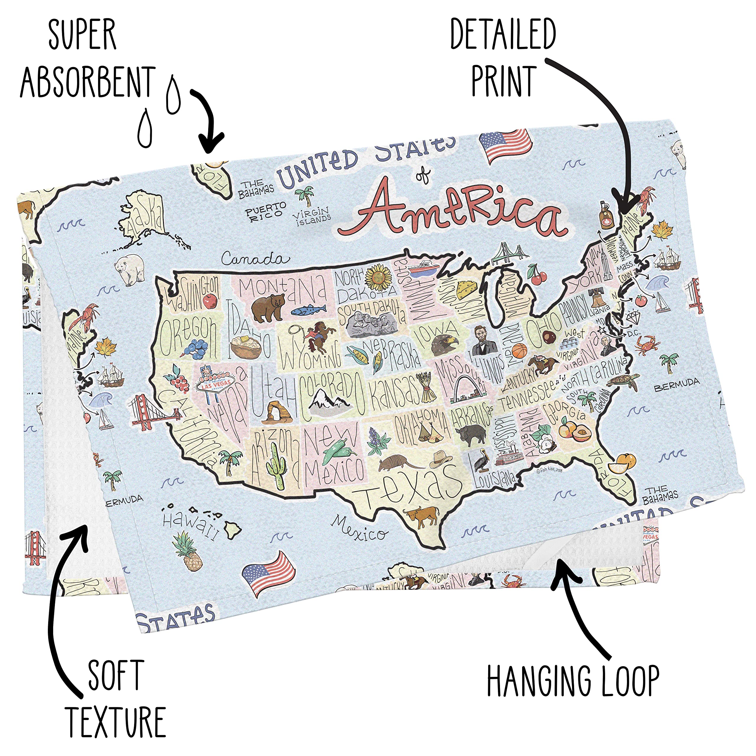 Fish Kiss 16x24 Inch Washington D.C. Map Towel - 100% Microfiber Waffle Weave Super Absorbent & Soft Travel Towel - Machine Washable, Stain & Wrinkle Resistant - Perfect for Travel, Picnics, Beach & Gym Use