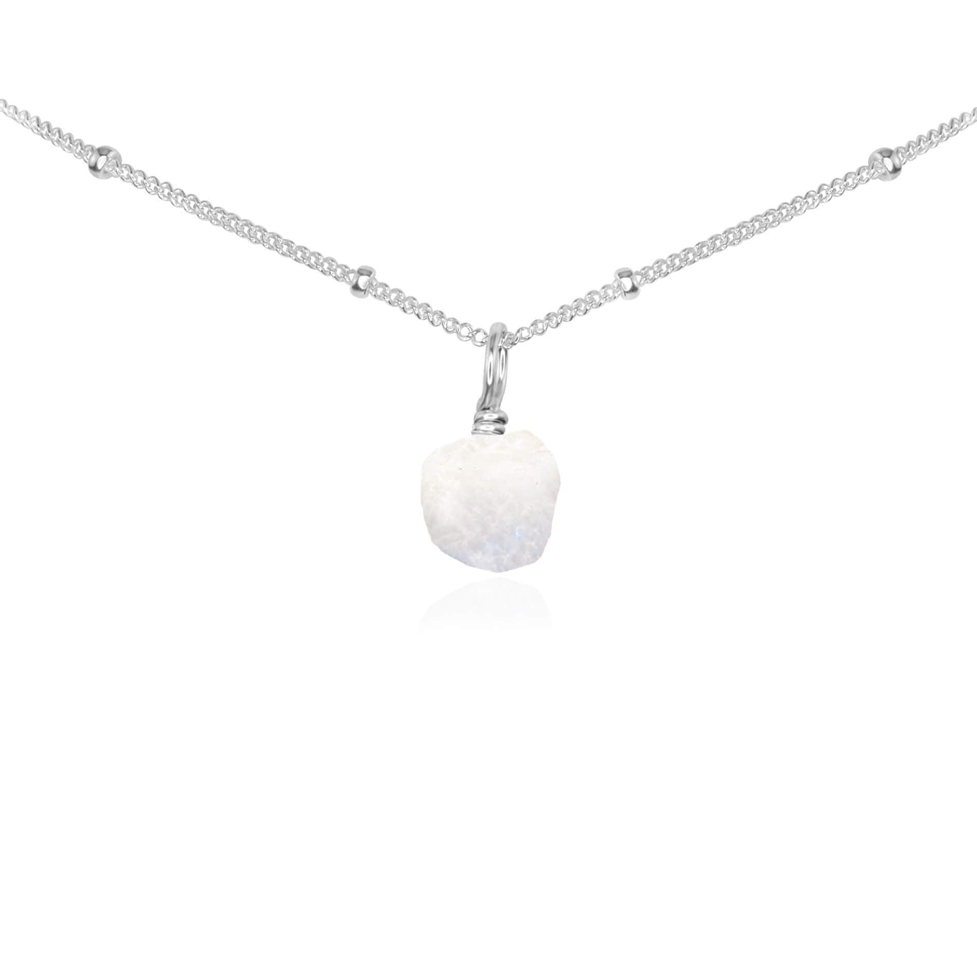 Natural Rainbow Moonstone Pendant Necklace - Tiny Rough Gemstone Choker for Boho Jewelry & Spiritual Healing