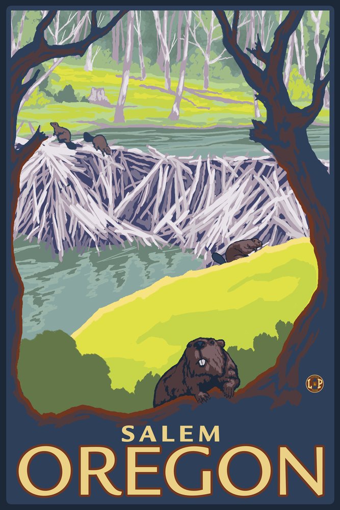 Beaver Family Wall Art - Salem Oregon Landscape (12x18 Wrapped Canvas) - Nature Inspired Home Decor for Living Room, Bedroom & Office