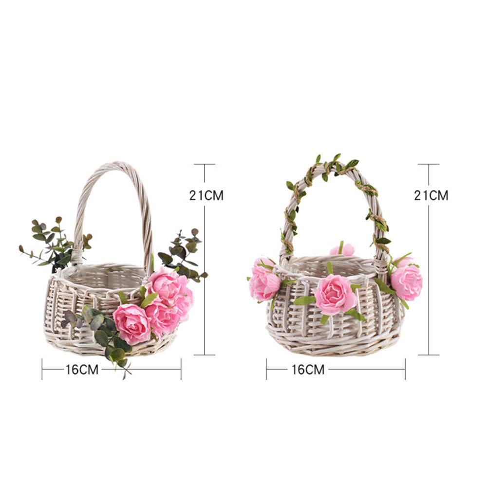 Rustic Bamboo Rattan Wedding Basket with Handles - Elegant Bridesmaid Gift, Picnic Basket, Plant Holder for Boho Weddings & Outdoor Events