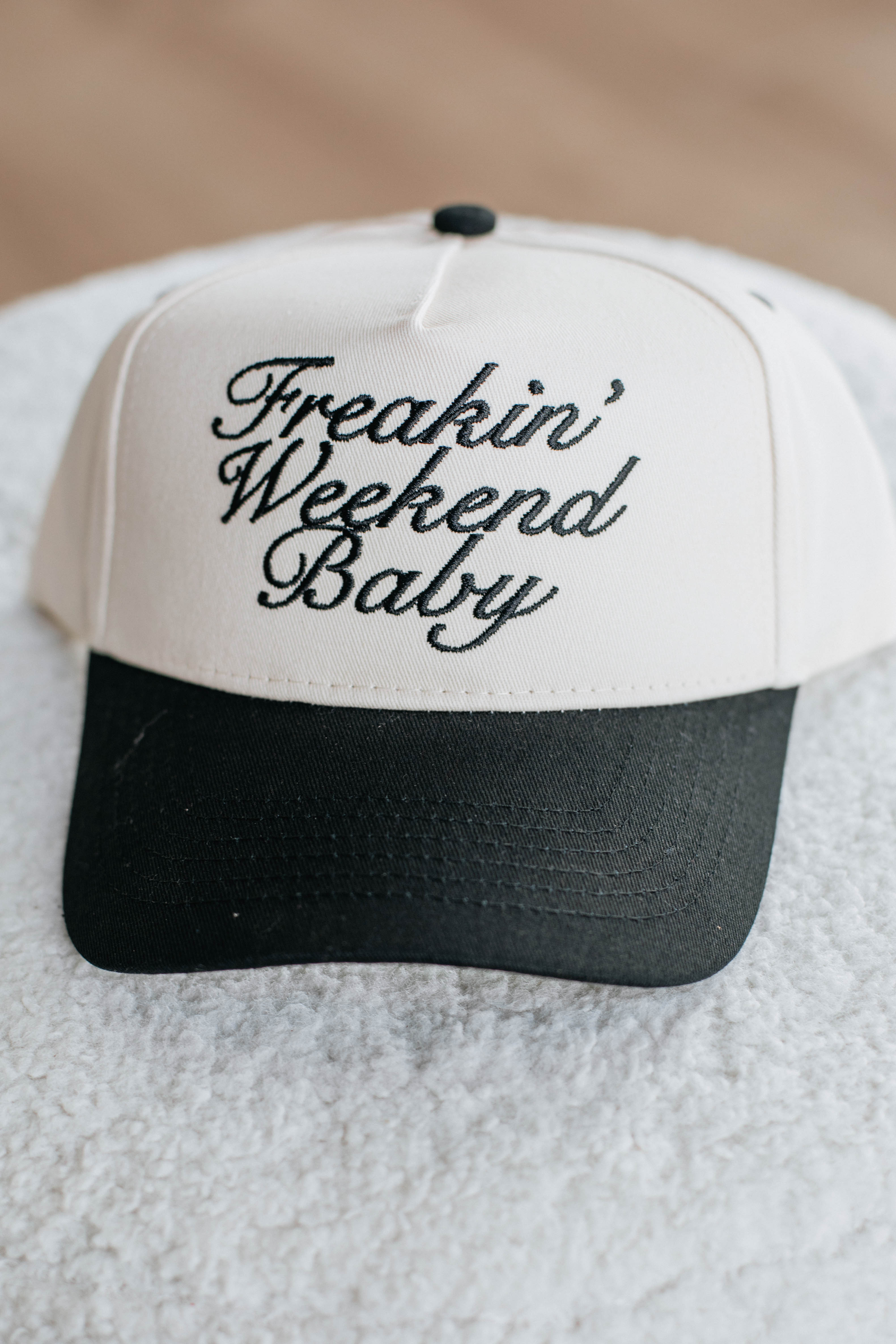 Freakin' Weekend Baby Trucker Hat - Black Adjustable Dad Cap for Men & Women - Perfect for Outdoor Activities, Concerts and Casual Wear