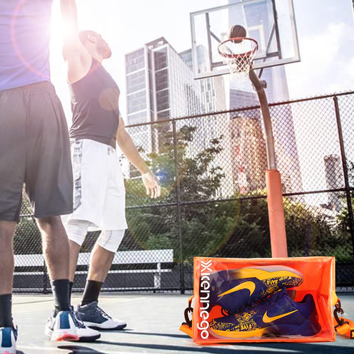 Xicennego Portable Zippered Basketball Shoe Bag - Waterproof Foldable Sneaker Storage Organizer for Travel & Gym (Orange) - Perfect for Basketball Players, Travelers & Gym Enthusiasts