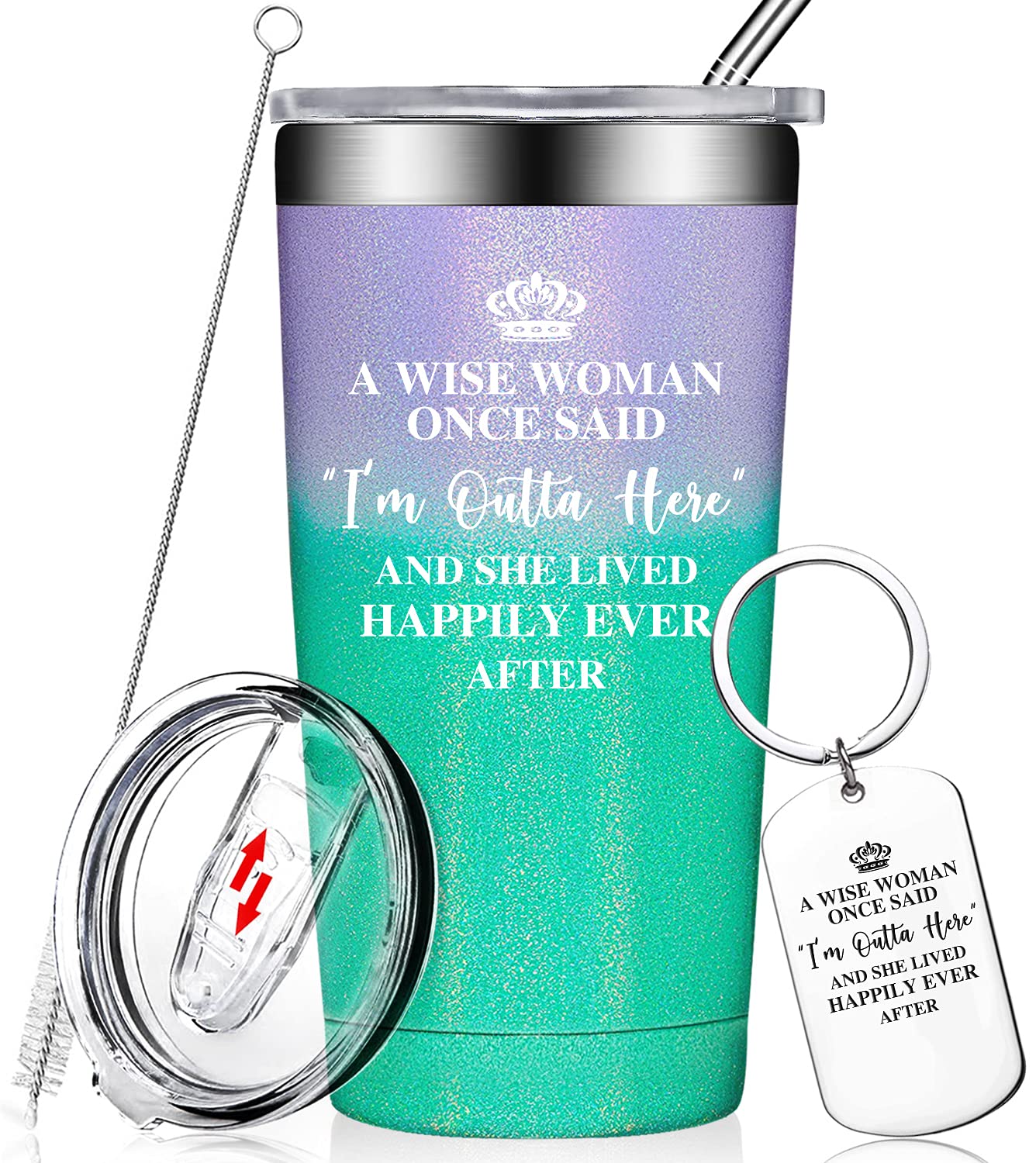 Funny Retirement Gifts for Women - 20oz Insulated Tumbler Cup with Lid & Straw - Perfect Coworker Farewell, Birthday, Divorce or Going Away Present - Great for Office Parties, Home Use & Travel