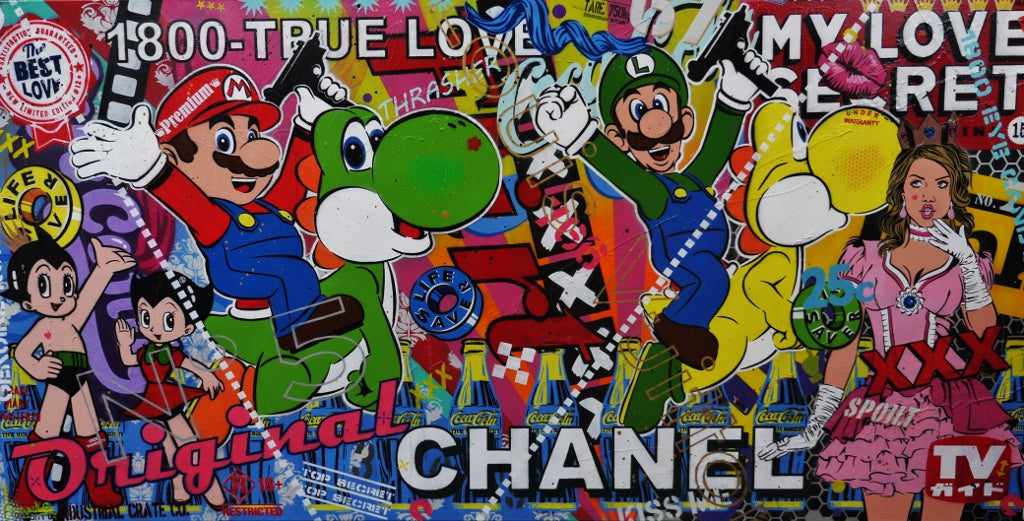 Princess Peach's Secret Love 240cm x 120cm Super Mario Bros Pop Art Painting - Textured Urban Wall Decor for Game Room, Living Room & Bedroom
