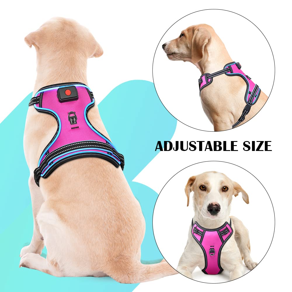 BSEEN Rechargeable LED Dog Harness - No Pull Reflective Safety Vest with Light Up Collar for Night Walking, Pink Large - Perfect for Evening Jogs, Dog Parks & Outdoor Adventures