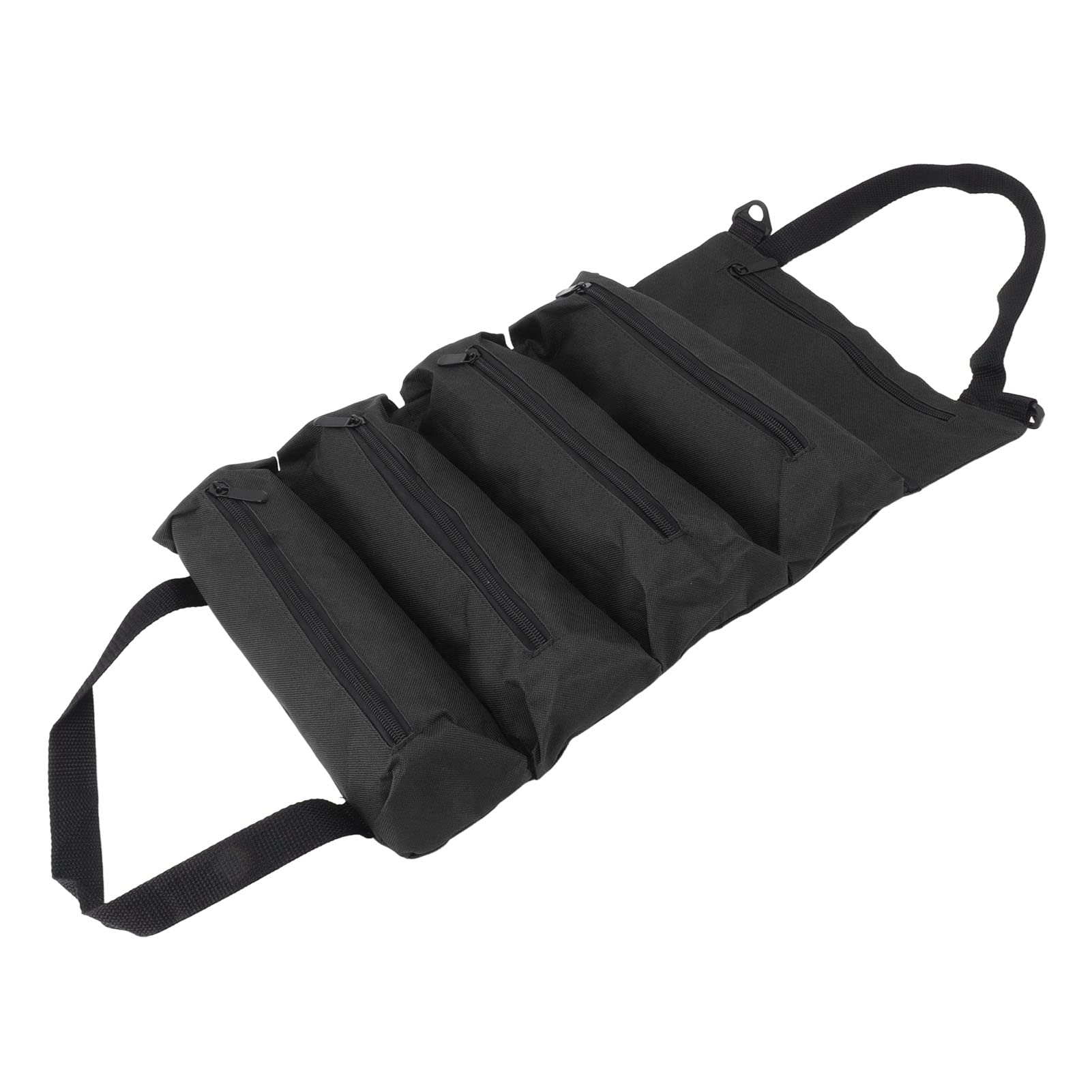 Duokon Roll-Up Tool Bag - Heavy Duty Canvas Electrician Tool Pouch with 5 Zippered Pockets, Non-Slip Hardware Storage for Maintenance & DIY (Black) - Perfect for Electricians, Contractors & Home Improvement Projects