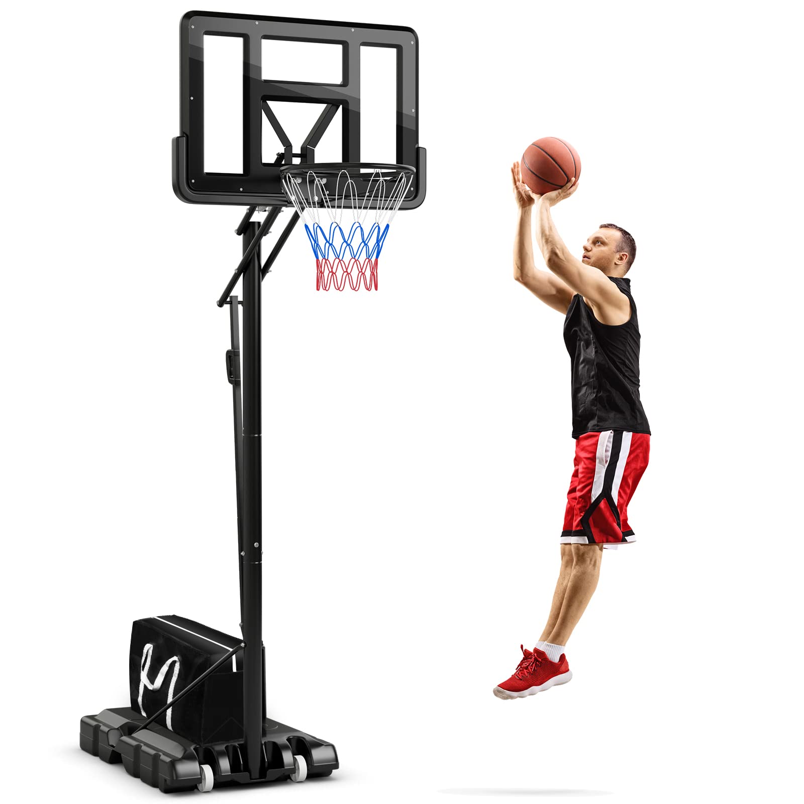 GYMAX 4.6-10Ft Adjustable Basketball Hoop with Shatterproof Backboard - Outdoor Sports for Kids & Adults