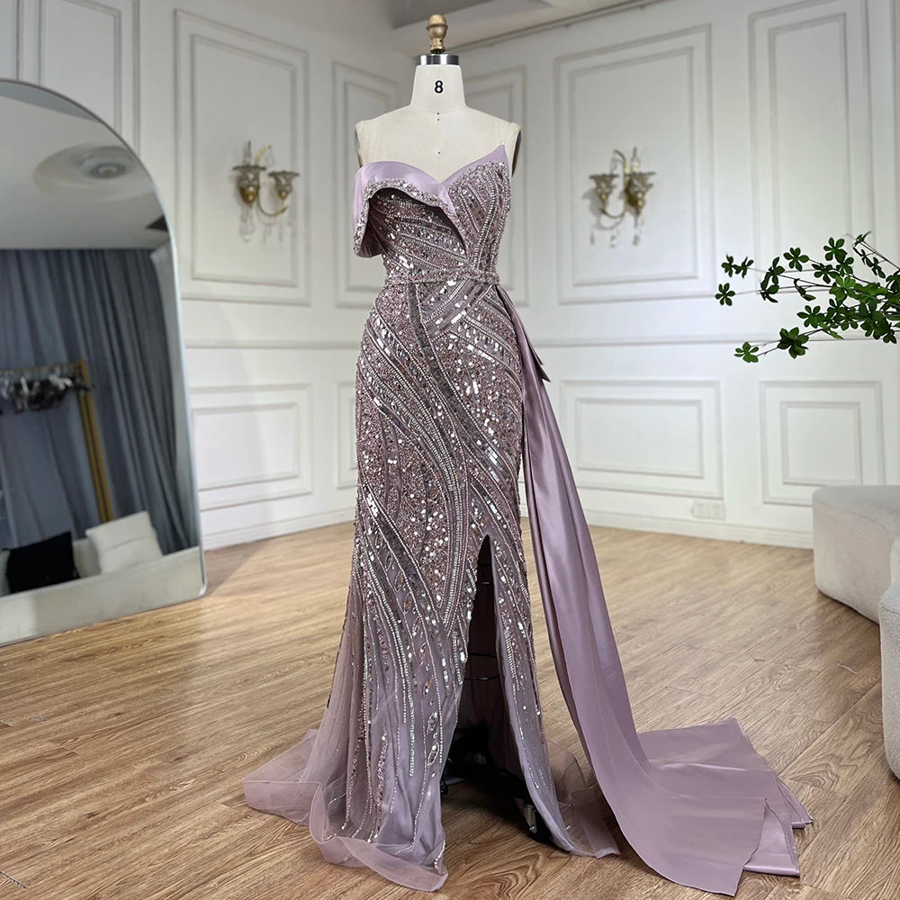 Elegant Turquoise Beaded One Shoulder Evening Dress for Wedding Party & Formal Events - LA72335 | Perfect for Prom, Cocktail Parties & Special Occasions