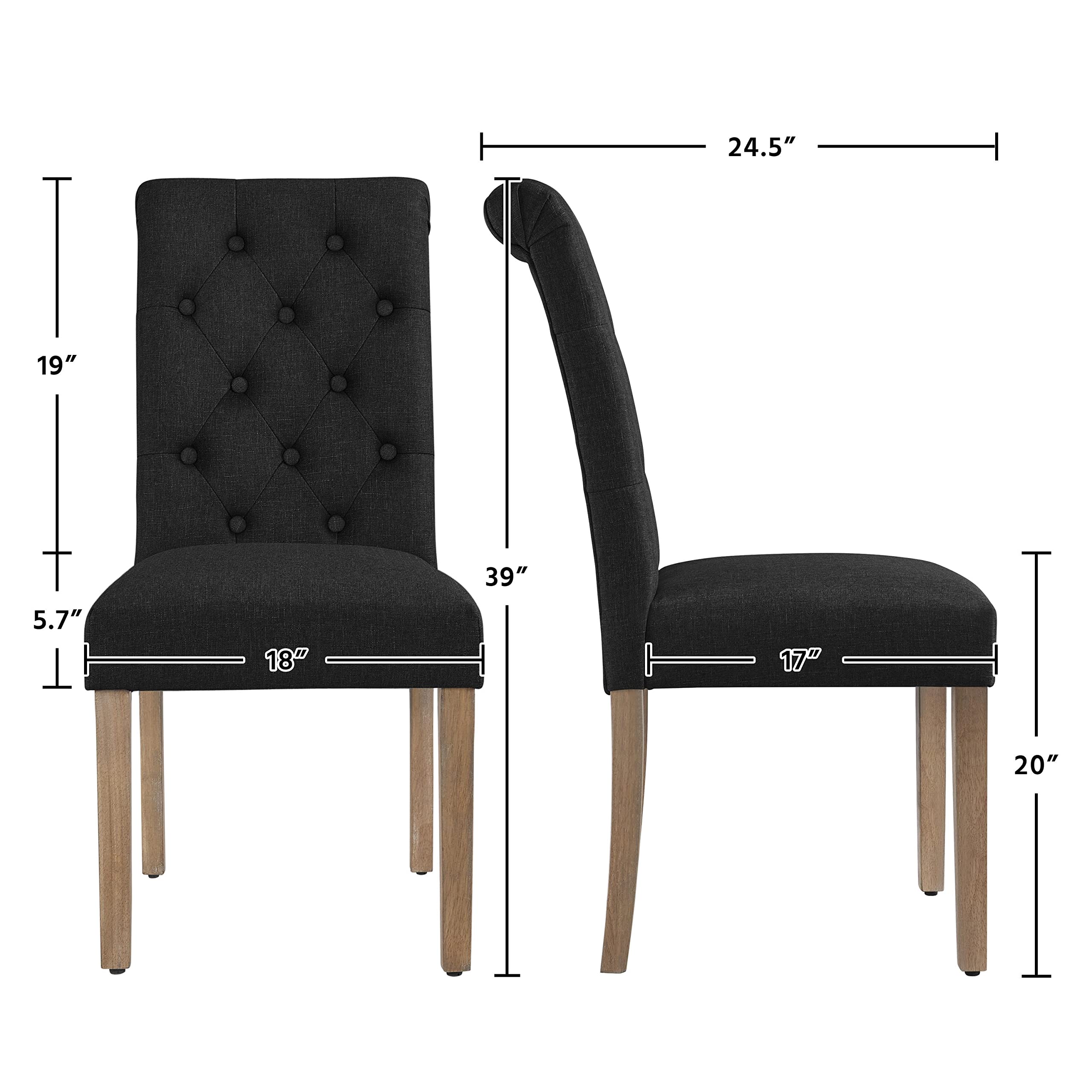 Topeakmart 2-Pack Black High Back Padded Dining Chairs with Wooden Legs for Kitchen, Living Room & Restaurant - Comfortable Seating for Home & Commercial Use