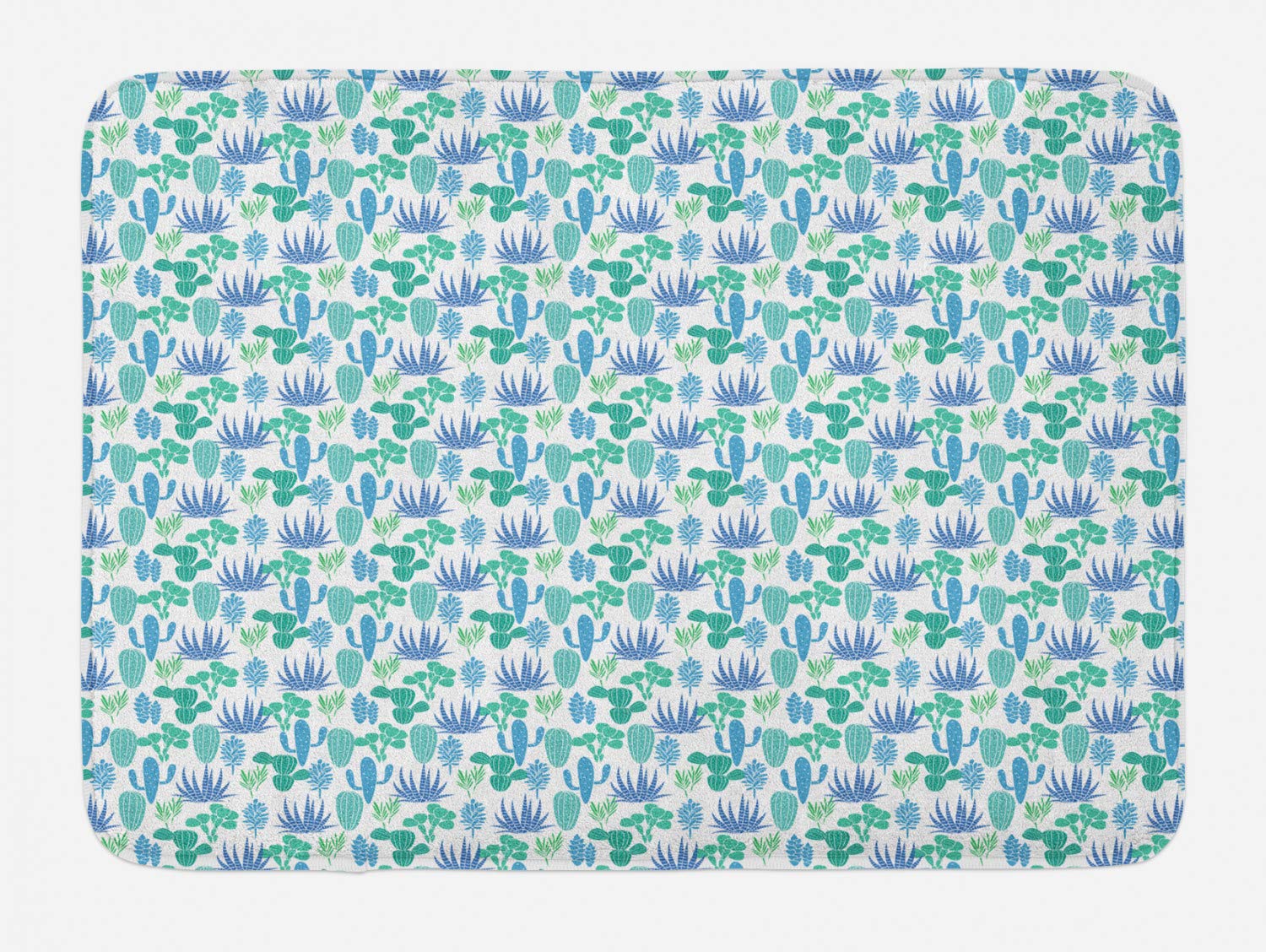 Ambesonne Non-Slip Succulent Bath Mat - Soft Plush Cactus Design in Blue Green & White, 30