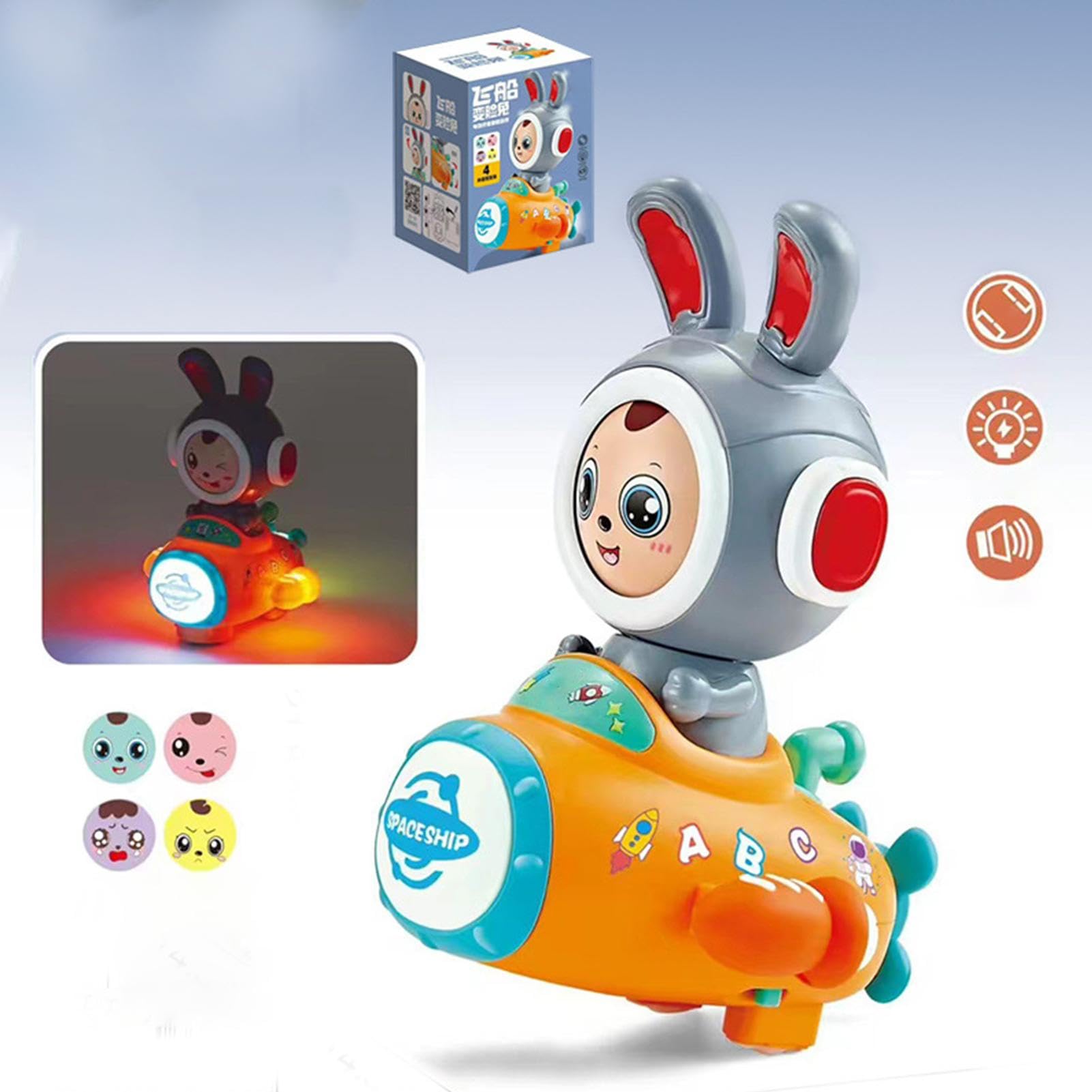 Electronic Bunny Toy with Music & LED Lights - Interactive Space Rocket Bunny Ride Toy for Kids - Fun Animal Musical Entertainment Toy for Toddlers & Preschoolers - Perfect for Birthday Gifts, Playtime & Early Learning Development