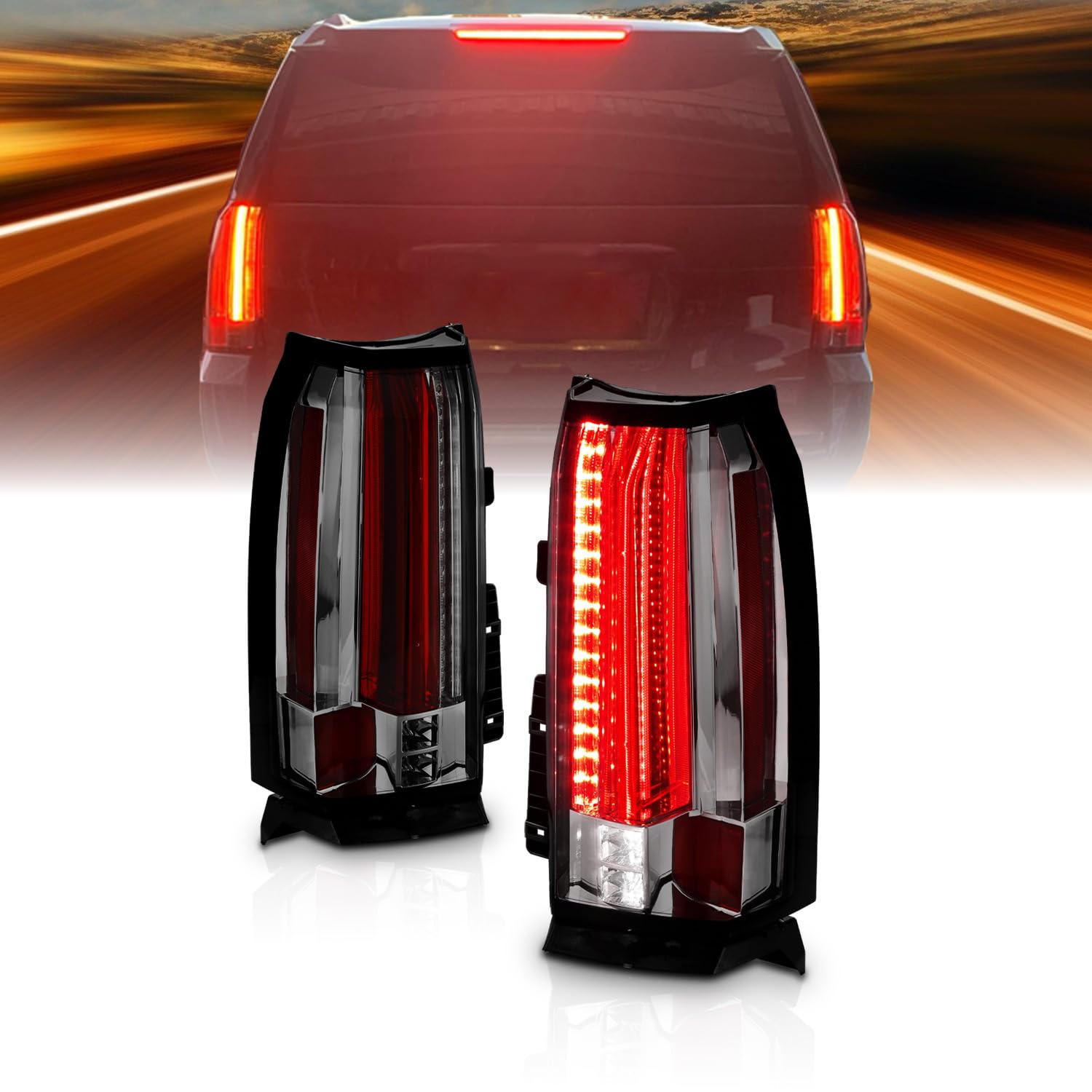 AmeriLite Smoke Intense LED Parking Light Bar - LED Brake & Reverse Tail Lights for 2015-2020 Chevy Suburban Tahoe SUV - Durable Off-Road Lighting for Night Driving & Adventure