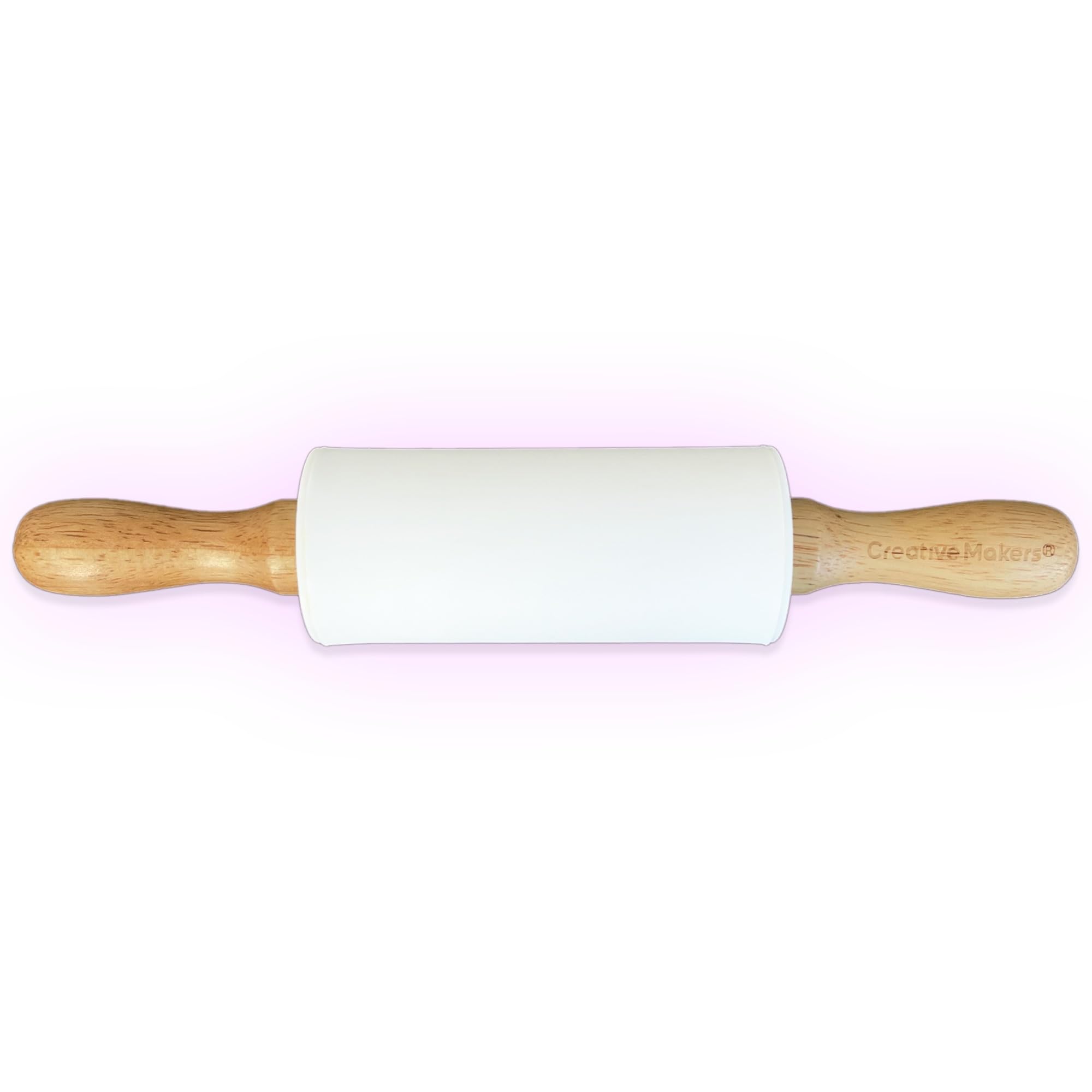 Kids Non-Stick Silicone Rolling Pin with Wooden Handles - 9 Inch White Dough Roller for Play Dough, Baking & Cookie Making - Perfect for Toddler Cooking Activities & Preschool Learning