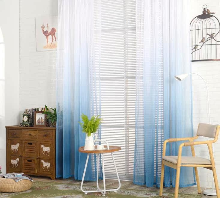 HooHero Blue 2 Panels Sheer Curtains for Windows - Rod Pocket Top, Modern Ombre Style Light Filtering Drapes - Perfect for Living Room, Bedroom & Office Decor
