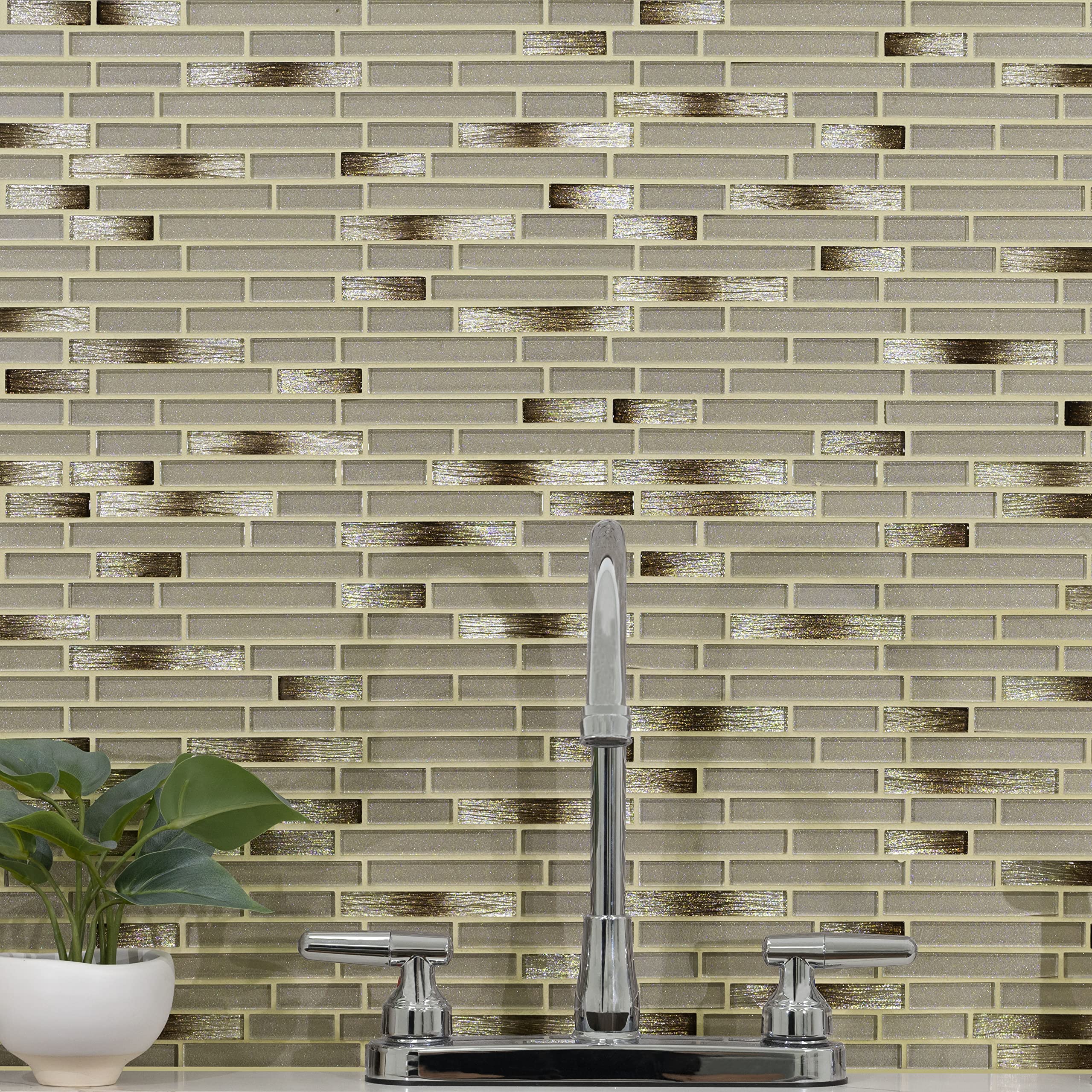 MSI Champagne Blend 12x11.75 Inch Interlocking Glass Mosaic Tile - Mesh Mounted Backsplash for Kitchen, Bathroom & Shower Walls (Brown) - Perfect for Modern Home Renovations & Commercial Spaces