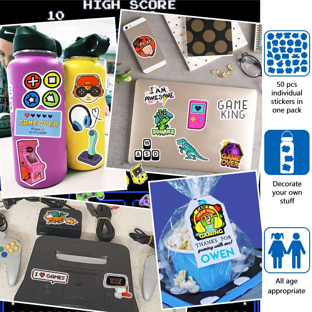 50 PCS DETICKERS Gaming Stickers for Boys - Waterproof Vinyl Video Game Decals for Kids Water Bottles, Laptops & DIY Projects - Cool Gifts for Gamers & Boys