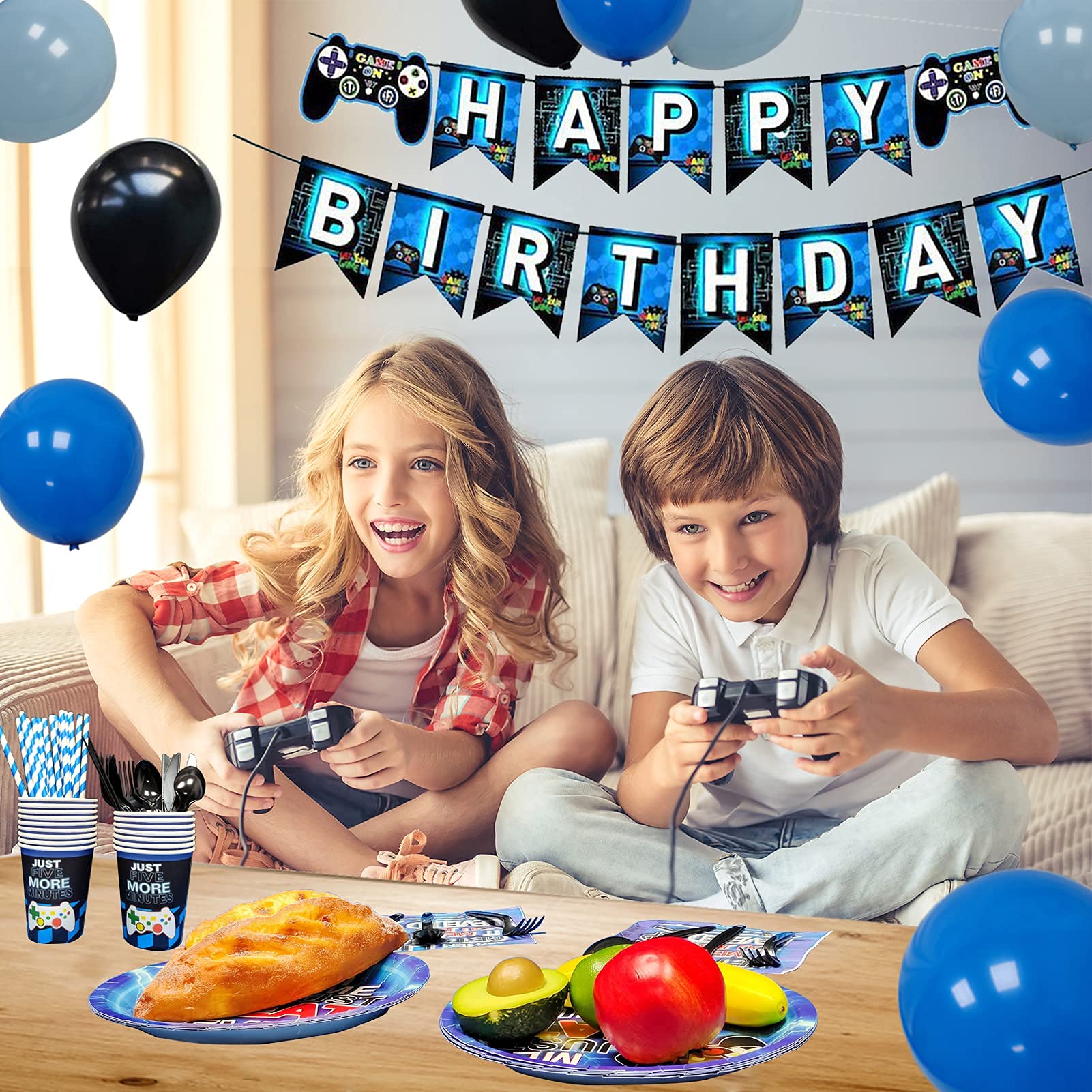 Vlipoeasn 13th Birthday Video Game Party Supplies - Blue Gamer Theme Decorations Set for Boys (169 PCS) | Includes Disposable Plates, Hanging Swirls, Balloons & Birthday Banner | Perfect for 16 Guests | Ideal for Gaming Parties, Teen Celebrations & Themed Events