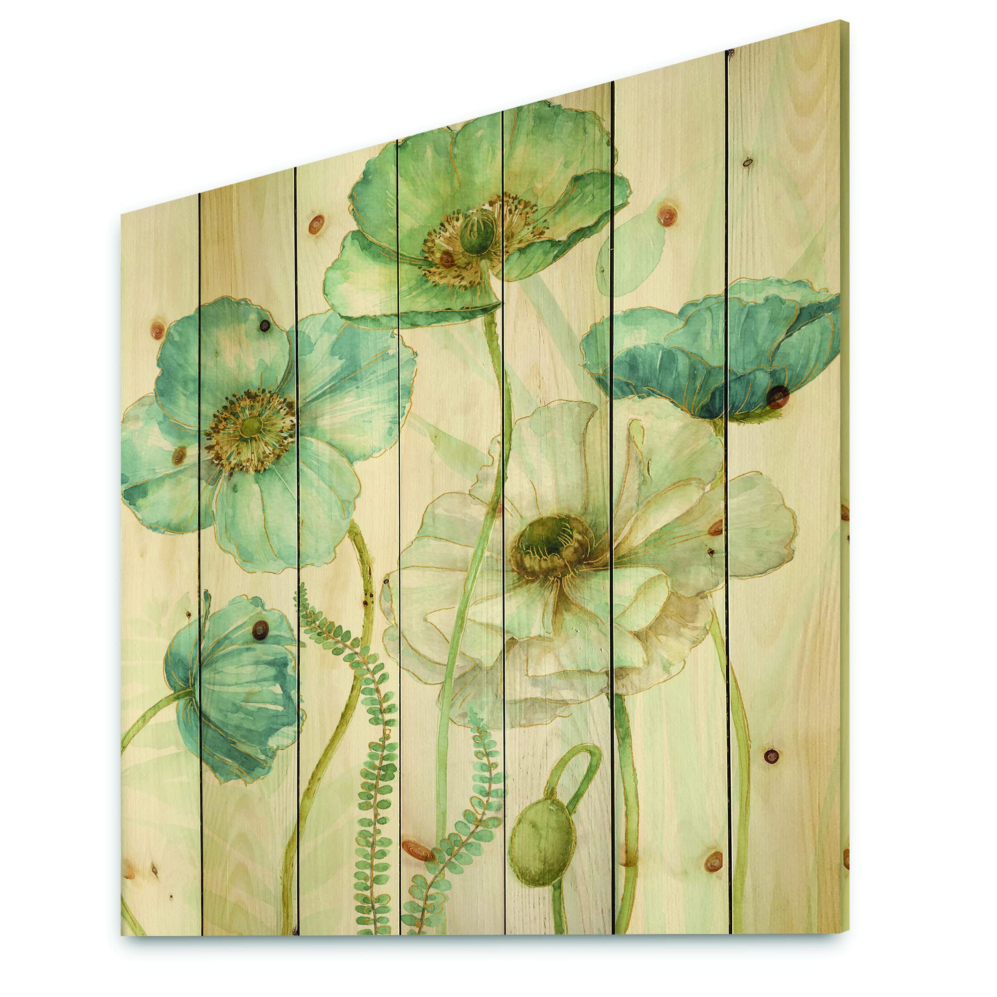 DesignQ Blue Cottage Flowers Drawing II Farmhouse Wood Wall Decor - Large Floral Wood Wall Art Panels Printed on Natural Pine - Perfect for Living Room, Bedroom, or Office Decoration