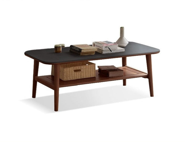 Solid Oak Wood Slate Coffee Table - Rustic Modern Living Room Furniture for Home Decor & Relaxation
