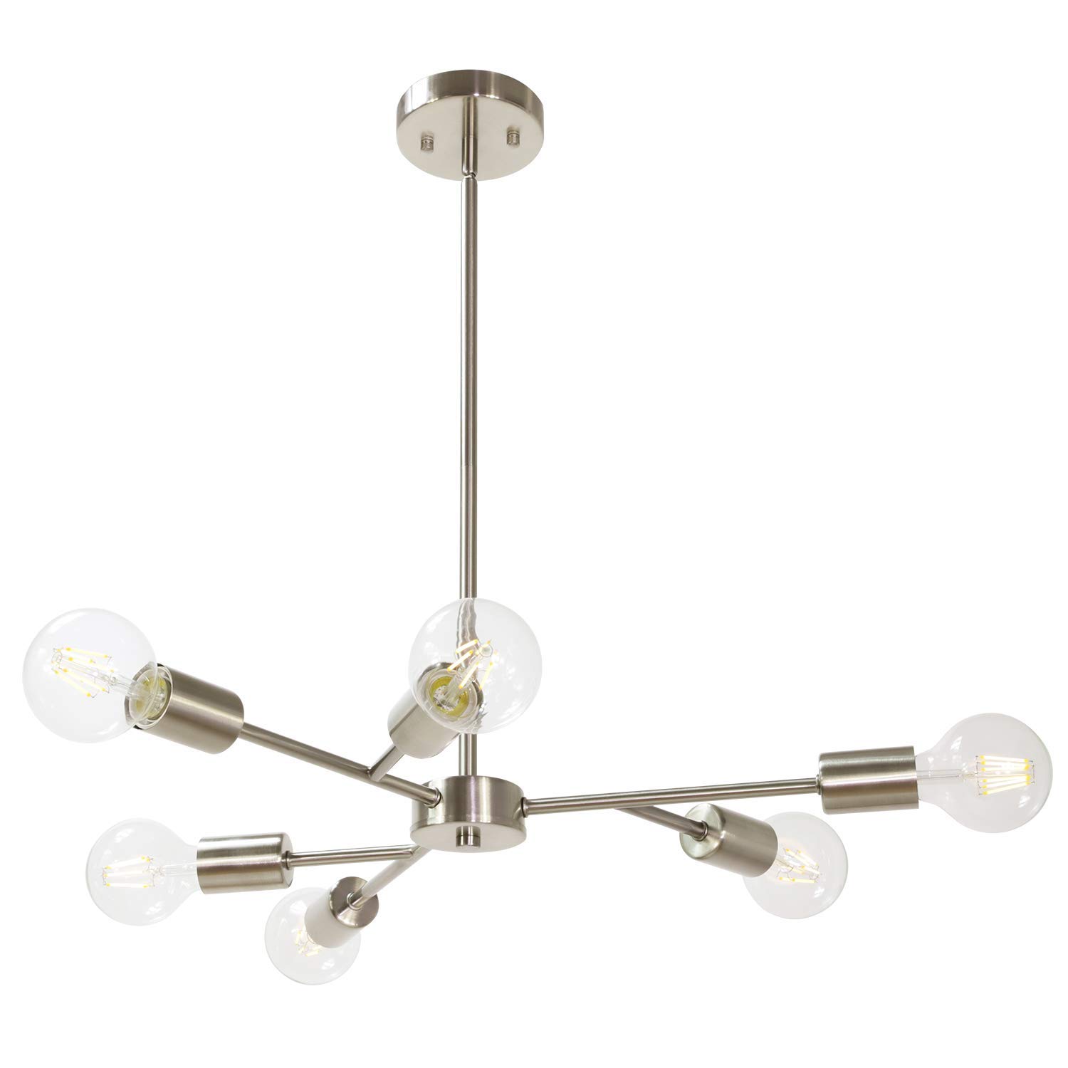 Modern 6-Light Sputnik Chandelier - Chrome Pendant Ceiling Lamp for Living Room & Dining Room - Stylish Hanging Light Fixture for Home Decor & Interior Design
