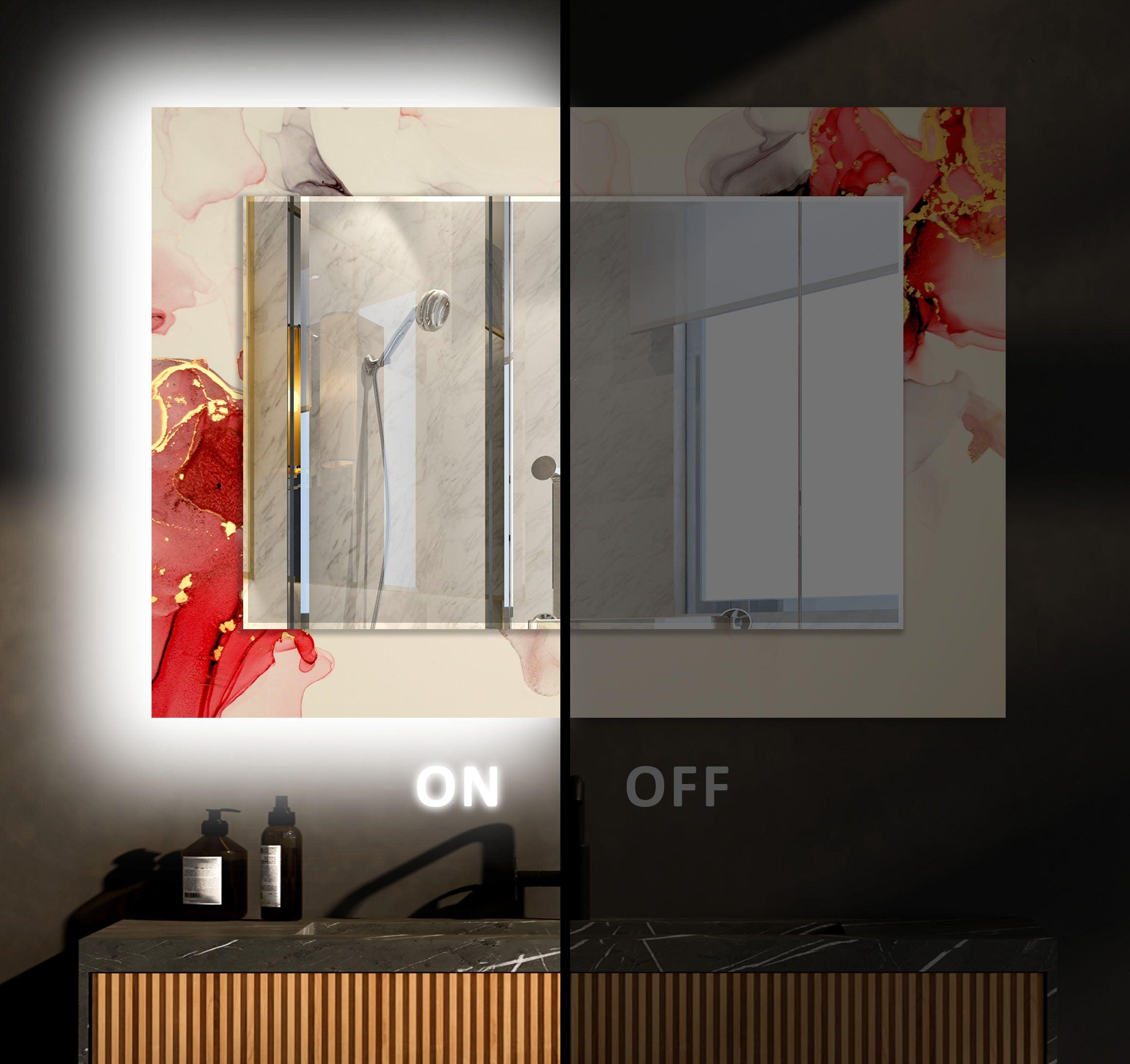 Beige and Gold Accent Wall Mirror with Red Details - Elegant Home Decor for Living Room, Bedroom, or Entryway