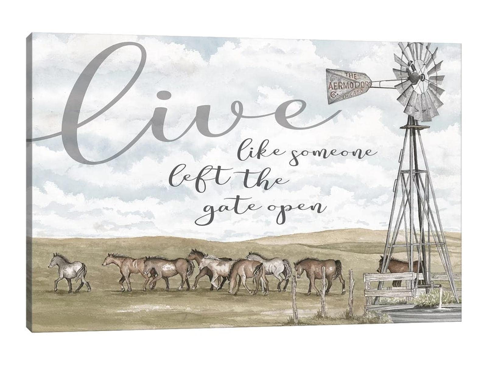 GUTTATY Farmhouse Canvas Wall Art - Rustic Windmill & Horse Painting - Vintage Country Decor for Living Room, Bedroom, Office - 32x48 Inches - Perfect for Farmhouse, Cottage & Western Style Homes