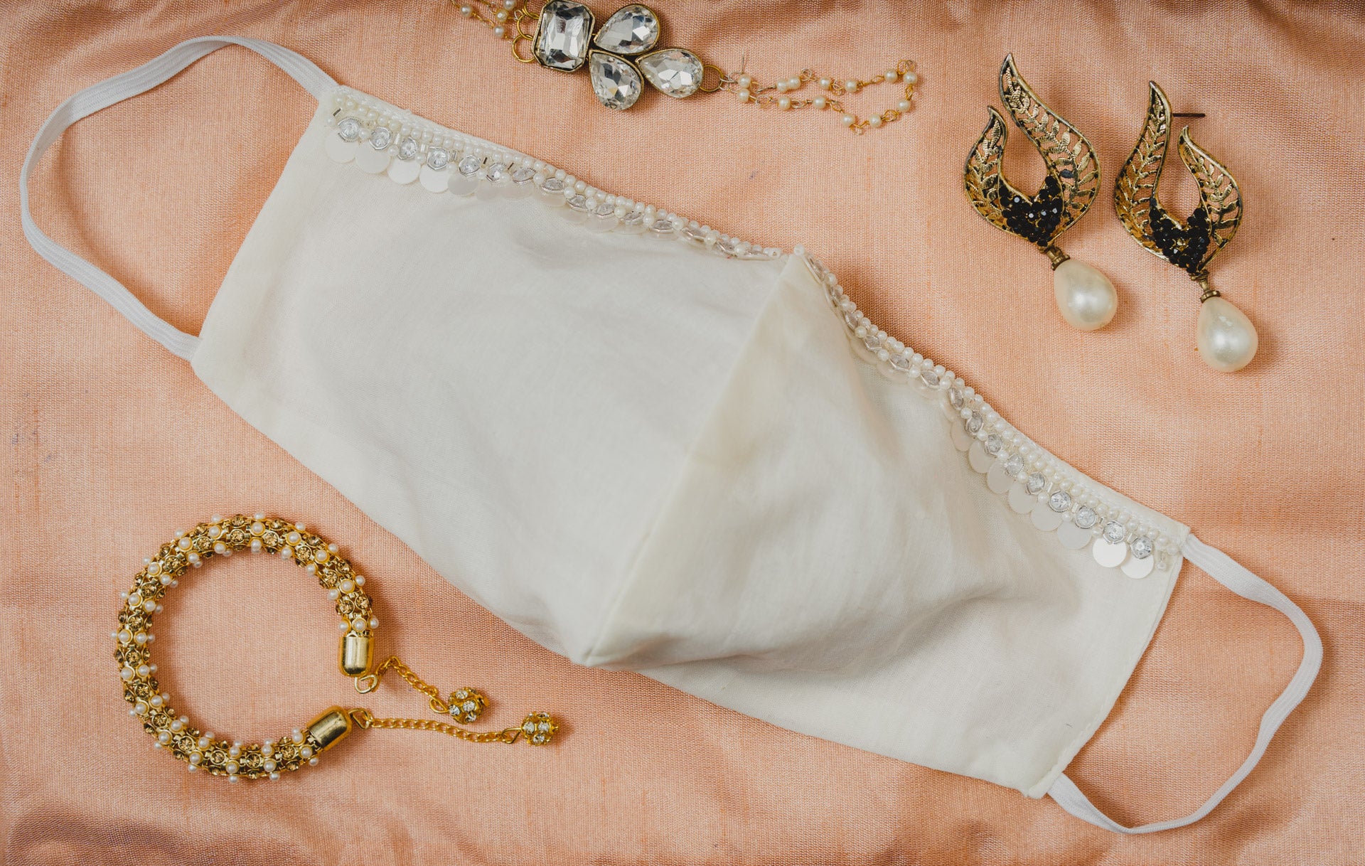 Cream Colored Cotton Face Mask with Hanging Tassel Embroidery - Soft & Breathable for Daily Use, Travel, and Fashion Accessories