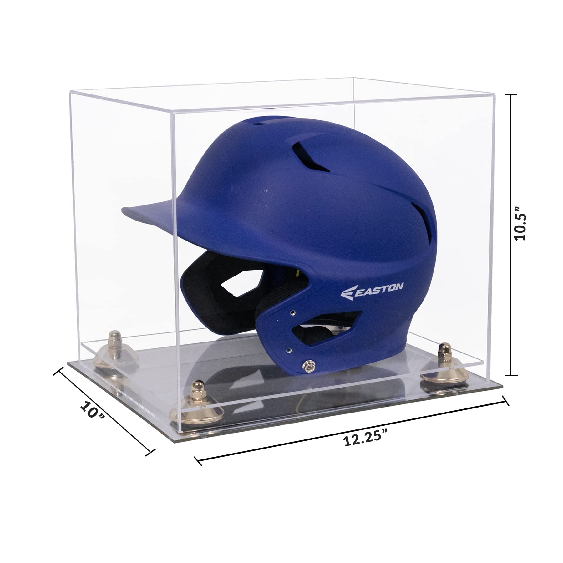 Clear Acrylic Baseball Batting Helmet Display Case with Gold Risers & Mirror Base - Perfect for Showcasing Sports Memorabilia in Home, Office, or Trophy Room (Model V22/A012)