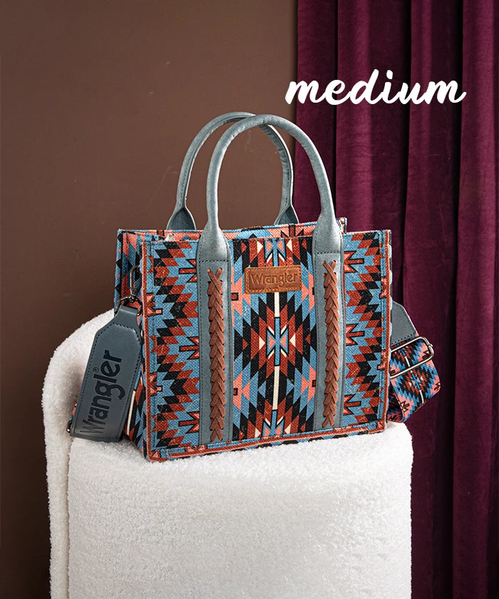 Wrangler Aztec Print Whipstitch Canvas Tote Bag Set - Stylish & Durable Handbag for Women, Perfect for Shopping, Beach & Everyday Use
