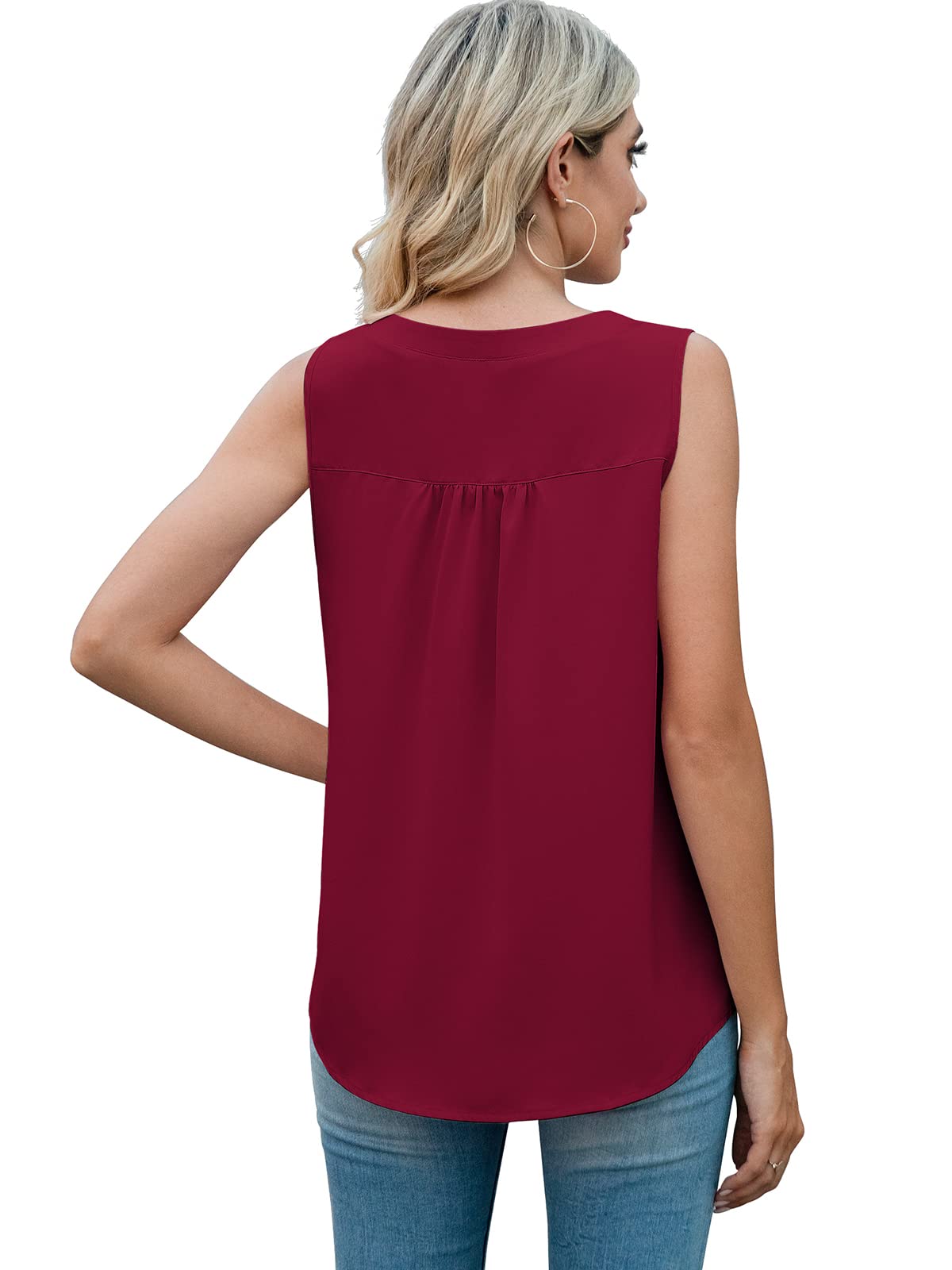 QUEZHU Women's Summer Sleeveless Chiffon Blouse - V Neck Button Down Shirt for Work & Casual Wear | Lightweight Breathable Top for Office, Outing & Vacation