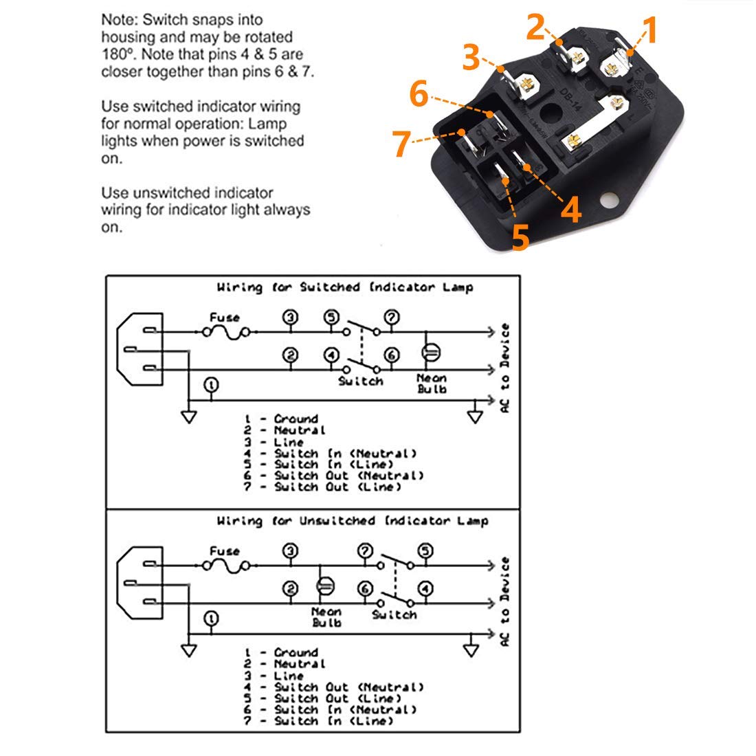 Oiyagai 4 Sets IEC320 C14 Male Power Socket with Fuse Switch, AC 250V 10A, Green Light Indicator - Perfect for Computer Power Supplies, Servers, and Audio/Video Equipment