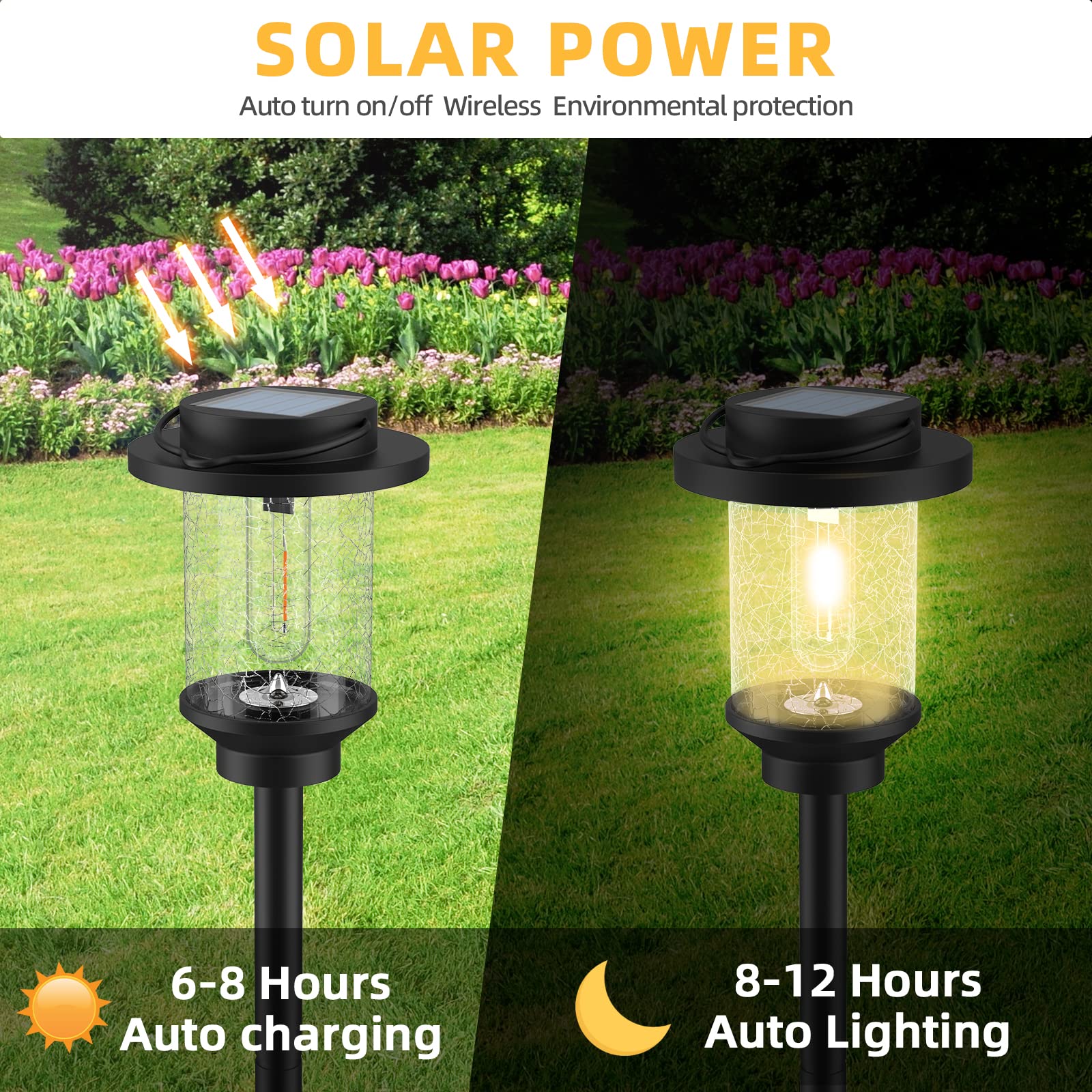 Solar Powered Outdoor Lights Waterproof - 6 Pack Bright LED Solar Pathway Lights for Walkway, Yard, Backyard, Lawn, Patio & Driveway - Weather Resistant Garden & Landscape Decoration for Home & Commercial Use