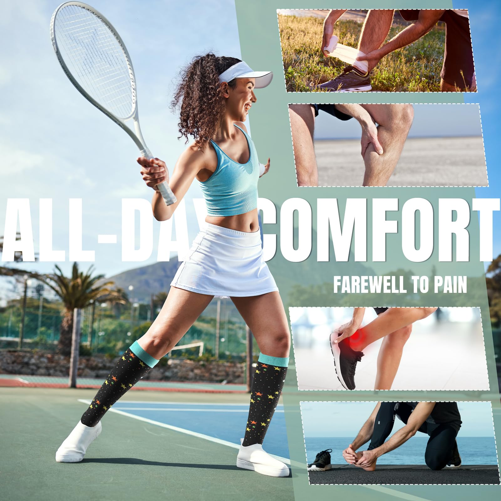 Bropite 8 Pairs Compression Socks for Women & Men (20-30 mmHg) - Best for Running, Nursing, Travel, Yoga - Improve Blood Circulation & Reduce Swelling - Perfect for Athletes, Nurses & Frequent Flyers