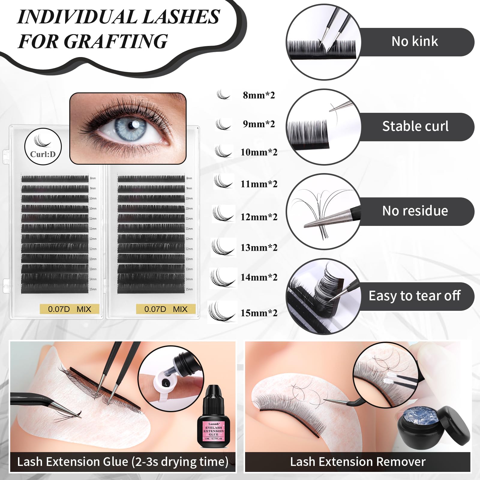 Professional Eyelash Extension Kit for Beginners - Includes Mannequin Practice Head, Lash Clusters, Extension Glue, Remover, Fan & Tweezers - Complete Lash Tech Training Supplies for Home Salon & Professional Use